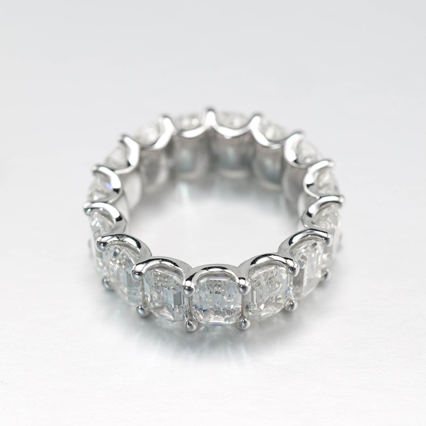 Micro-setting Emerald-cut Lab created stones Wide version ring, sterling silver. (15 carat)