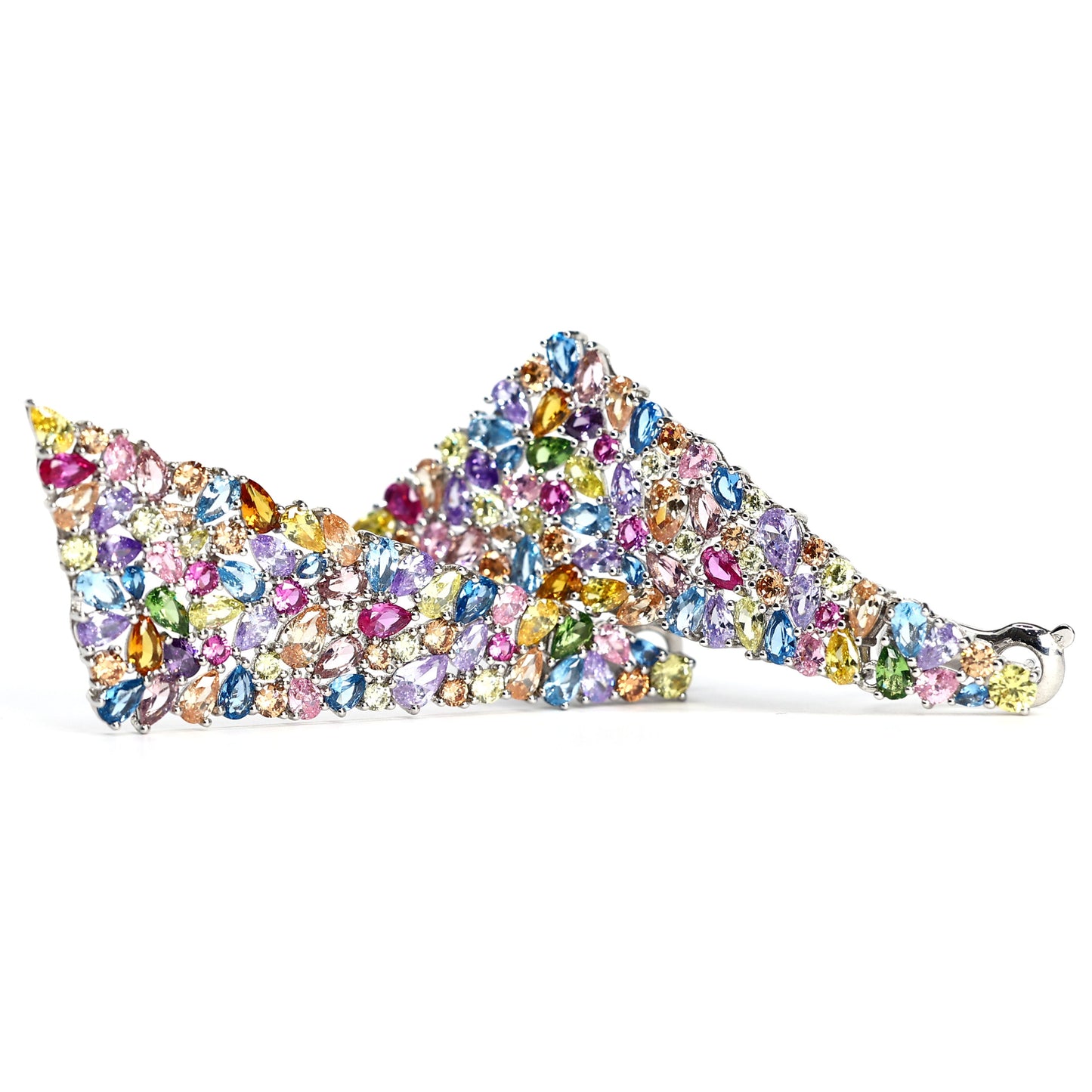 Micro-setting mixed diamonds color lab created stones triangle earrings, sterling silver