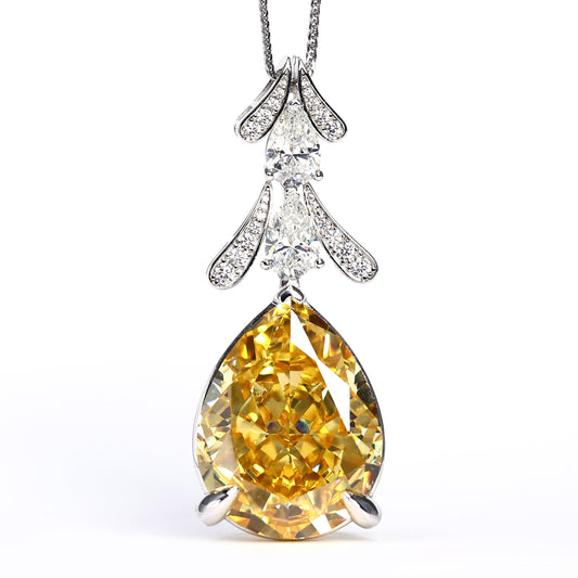 Micro-setting Yellow diamond color water-drop fancy necklace, sterling silver.(90.5 carat)