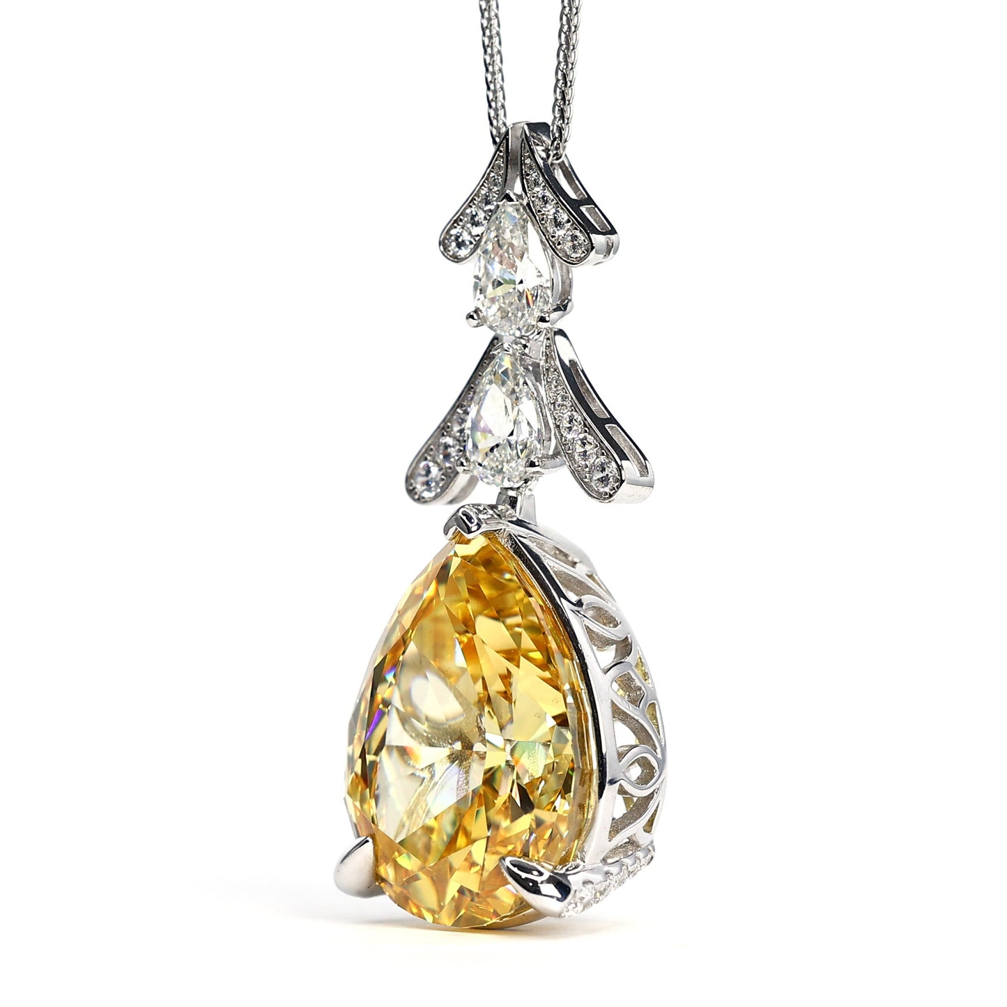 Micro-setting Yellow diamond color water-drop fancy necklace, sterling silver.(90.5 carat)