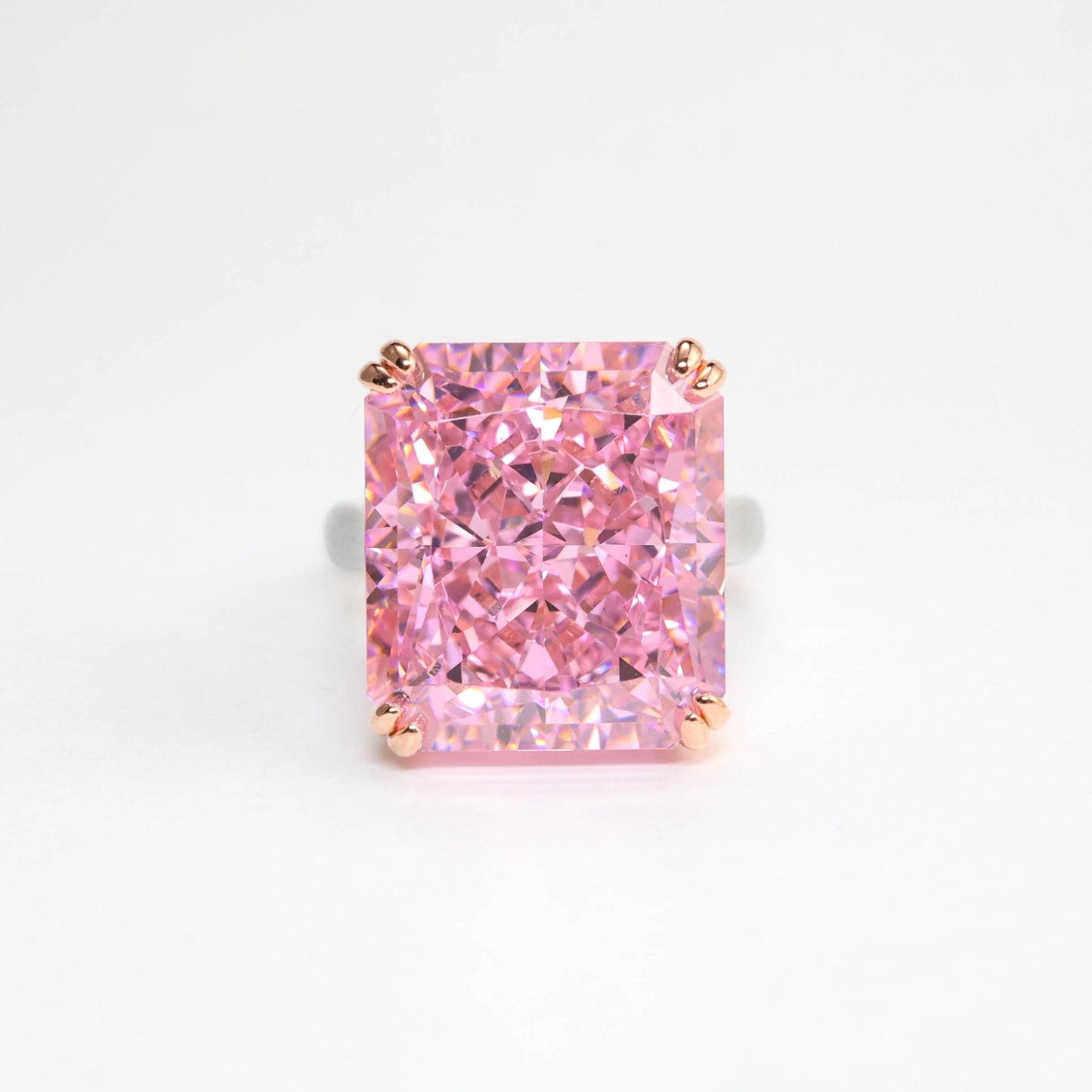 Micro-setting Sakura pink diamond color lab created stones double platting ring, sterling silver (15 carat)