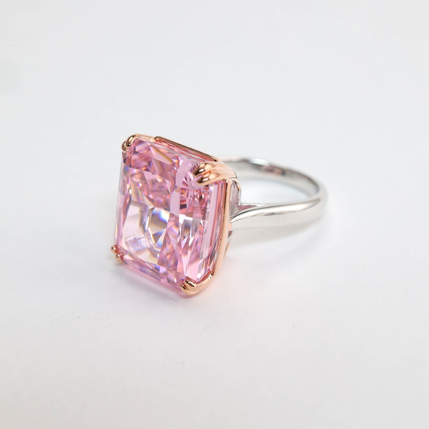 Micro-setting Sakura pink diamond color lab created stones double platting ring, sterling silver (15 carat)