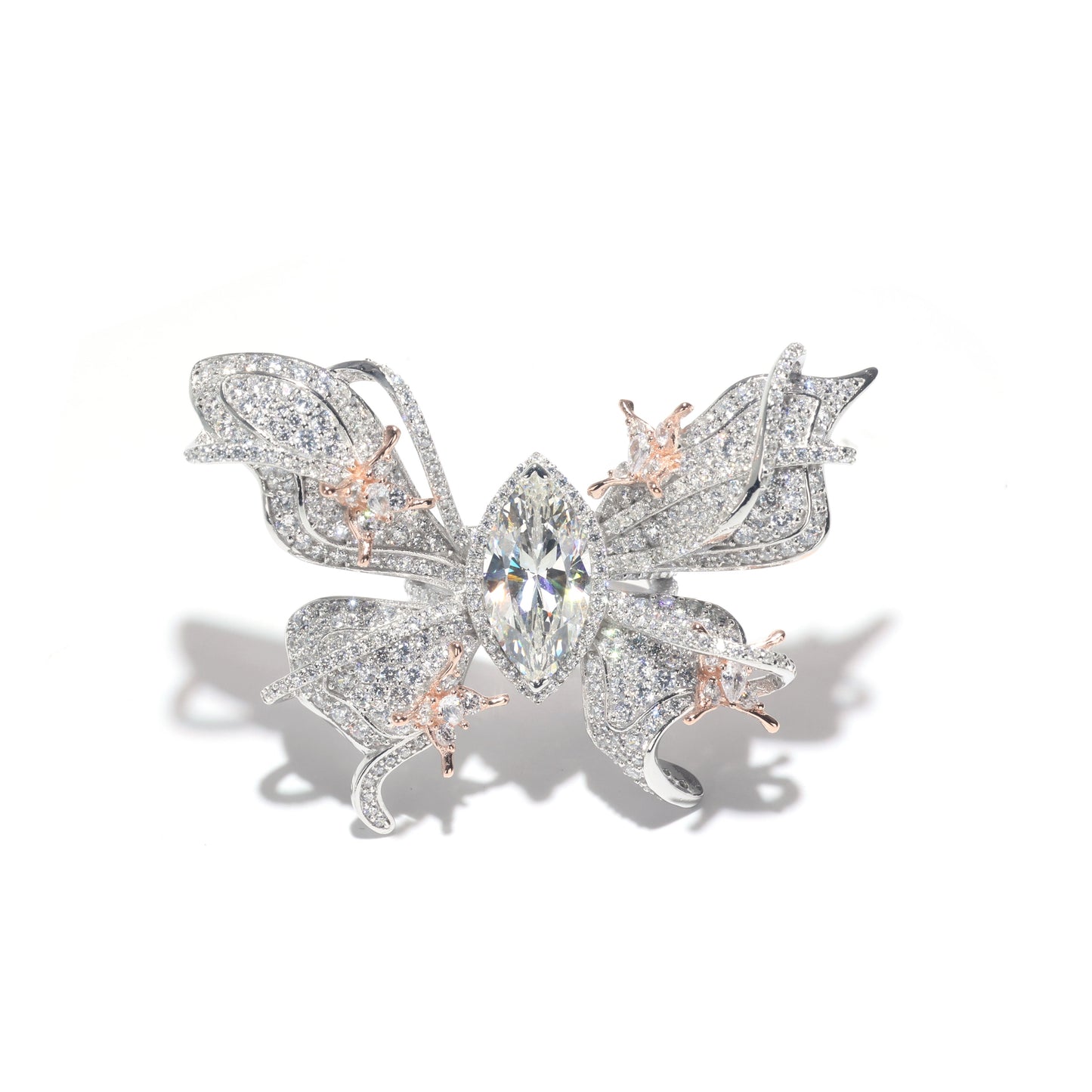 Reservation design Micro-setting Clear diamond color CZ Marquise butterfly ring, sterling silver