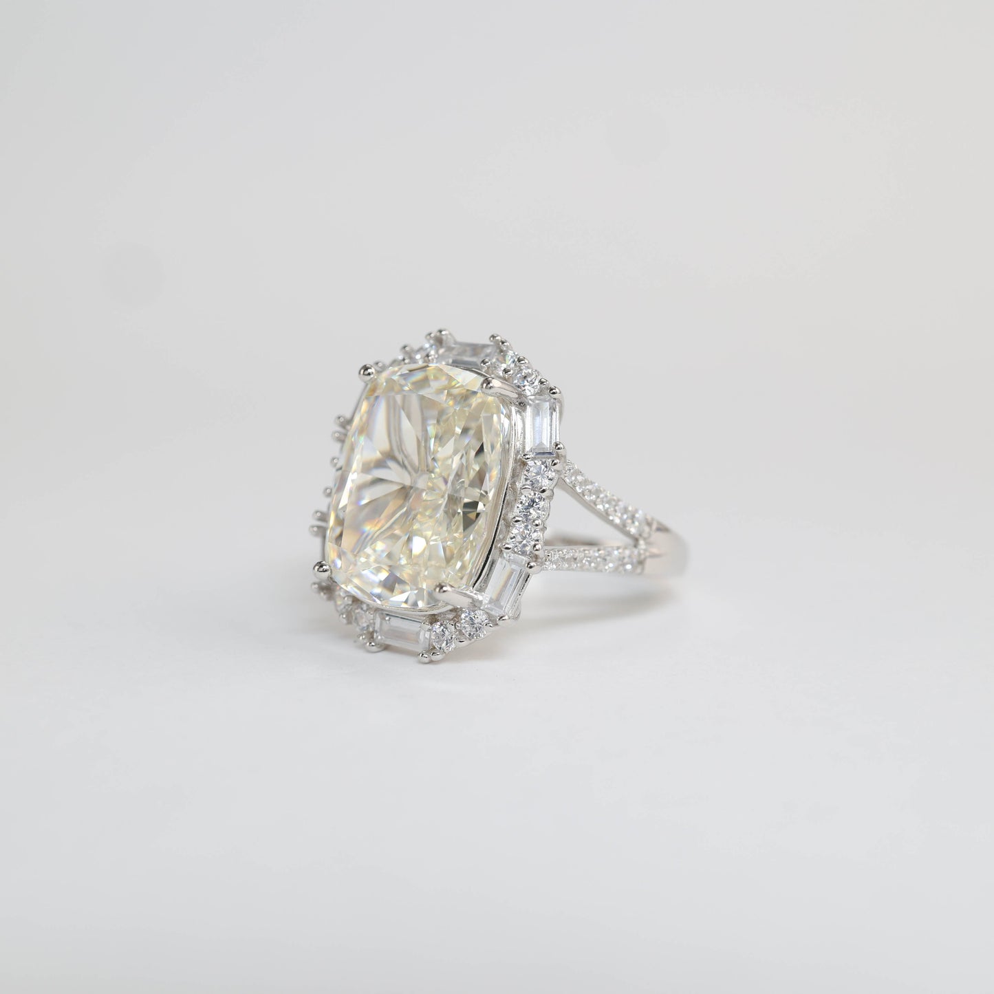 Micro-setting G color Rectangular shape Lab created stones ring, sterling silver
