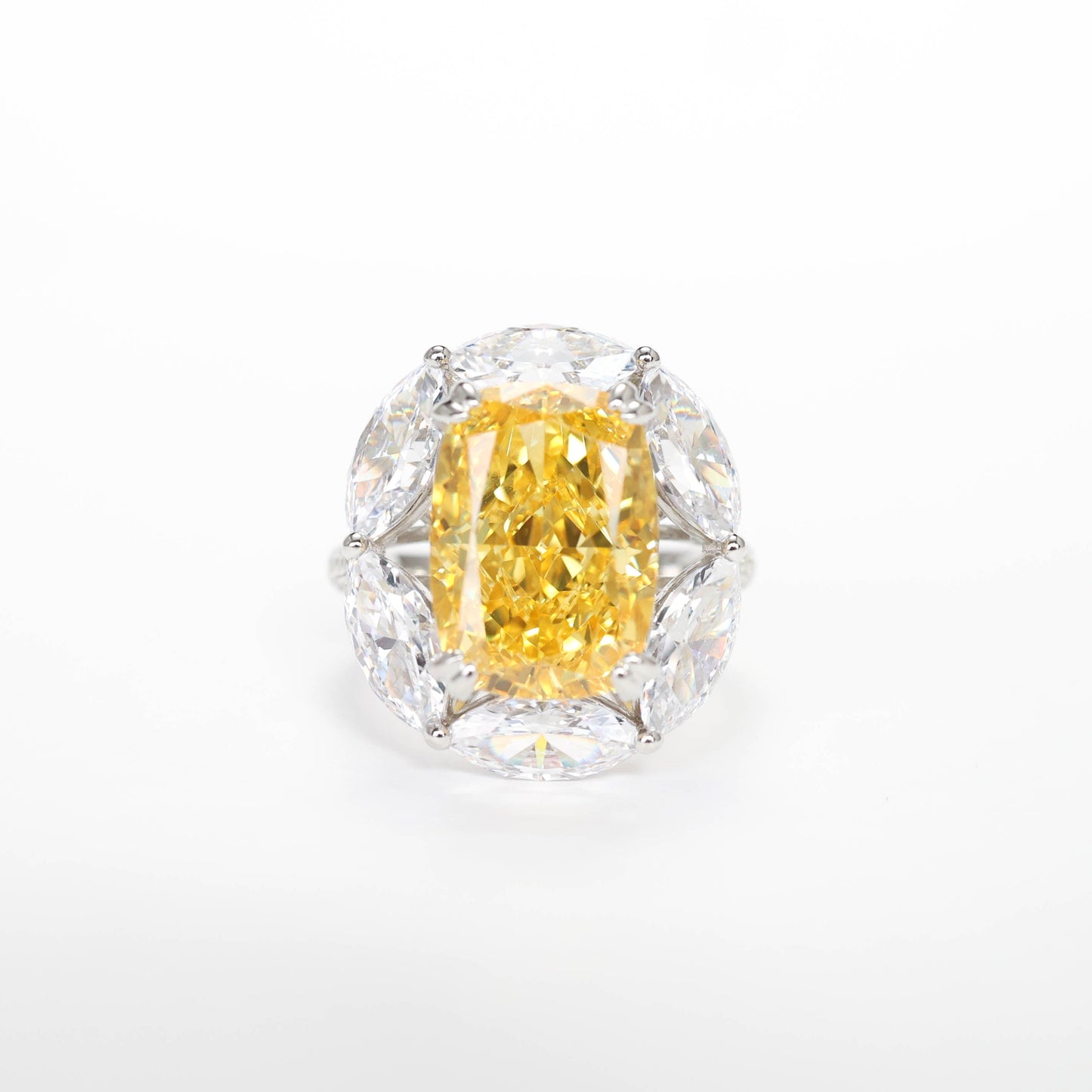 Special offer Micro-setting Yellow diamond color Lab created stones Oval shape ring, sterling silver. (10 carat)
