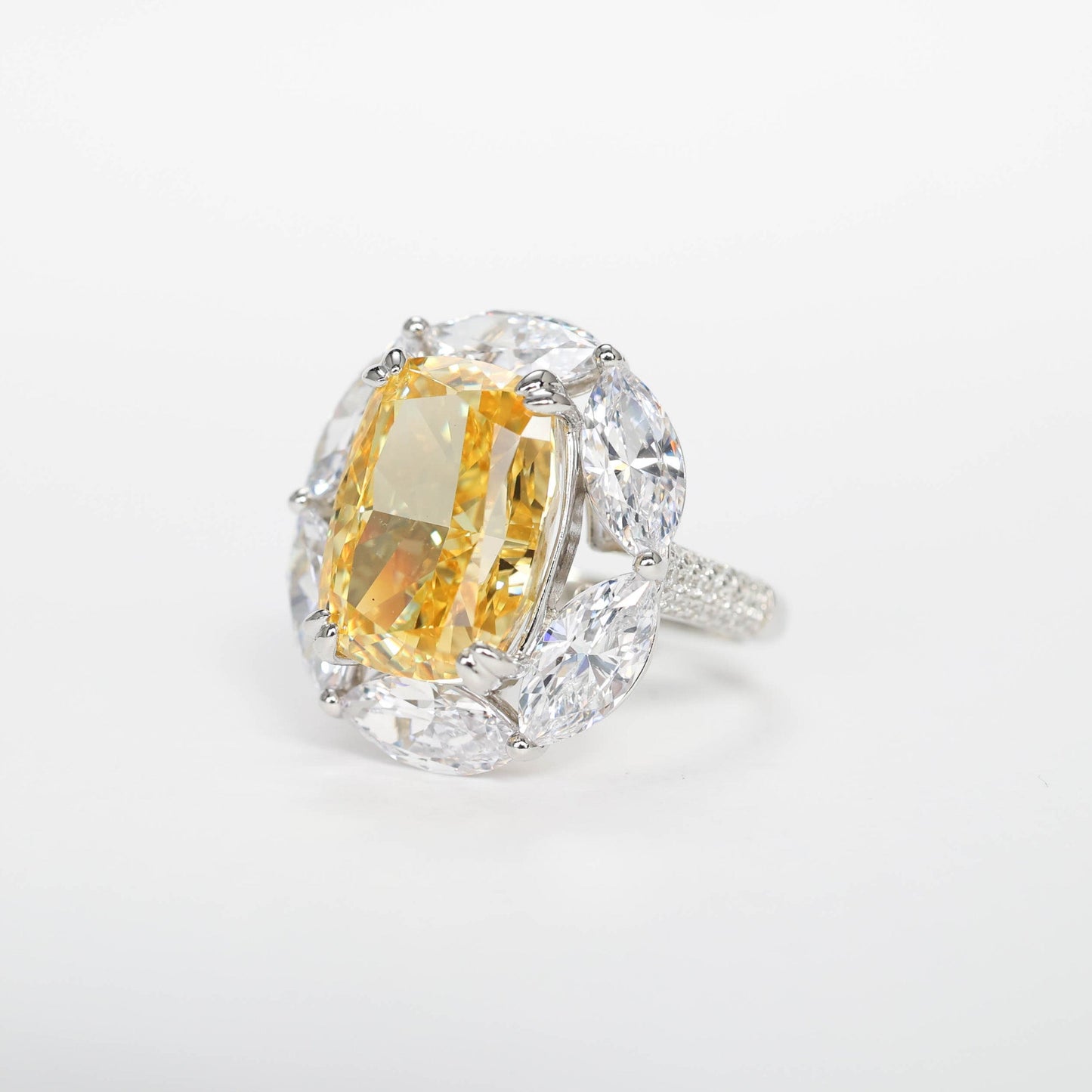 Special offer Micro-setting Yellow diamond color Lab created stones Oval shape ring, sterling silver. (10 carat)