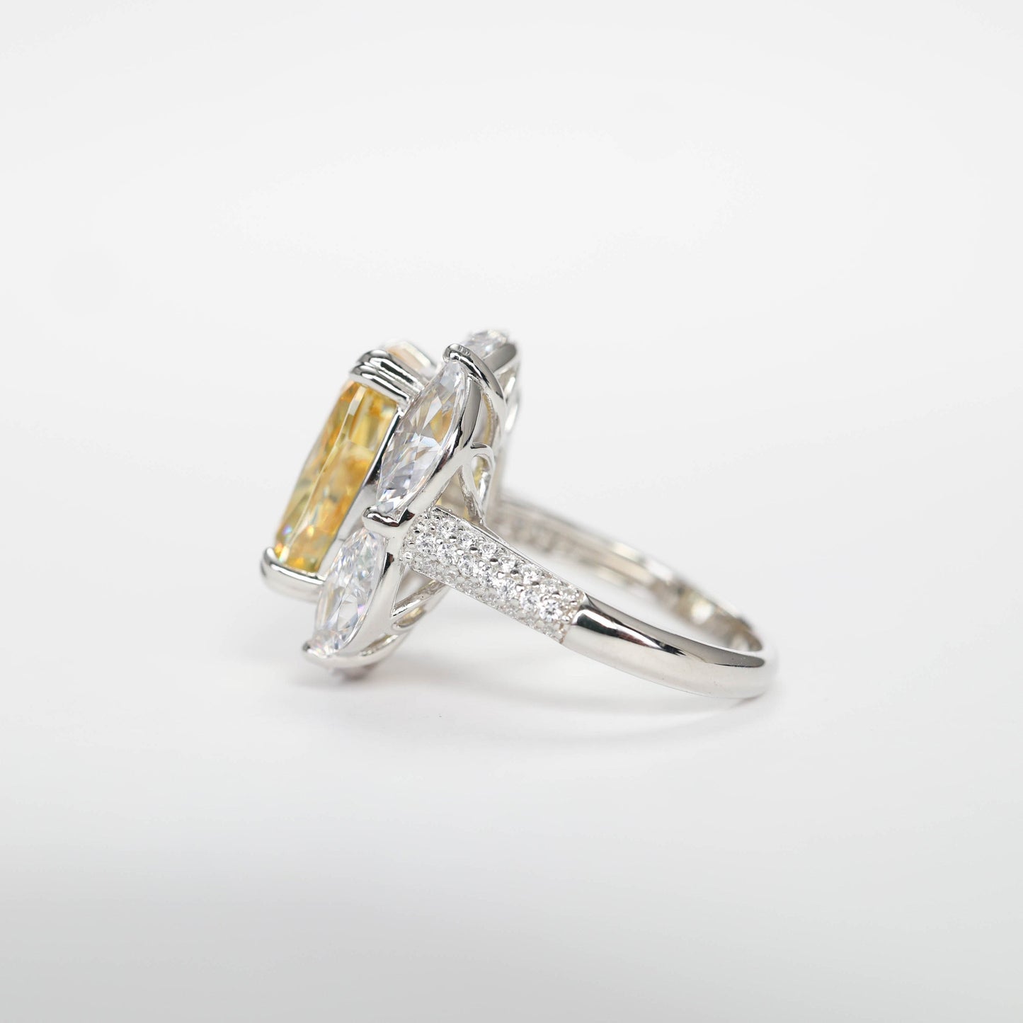 Special offer Micro-setting Yellow diamond color Lab created stones Oval shape ring, sterling silver. (10 carat)