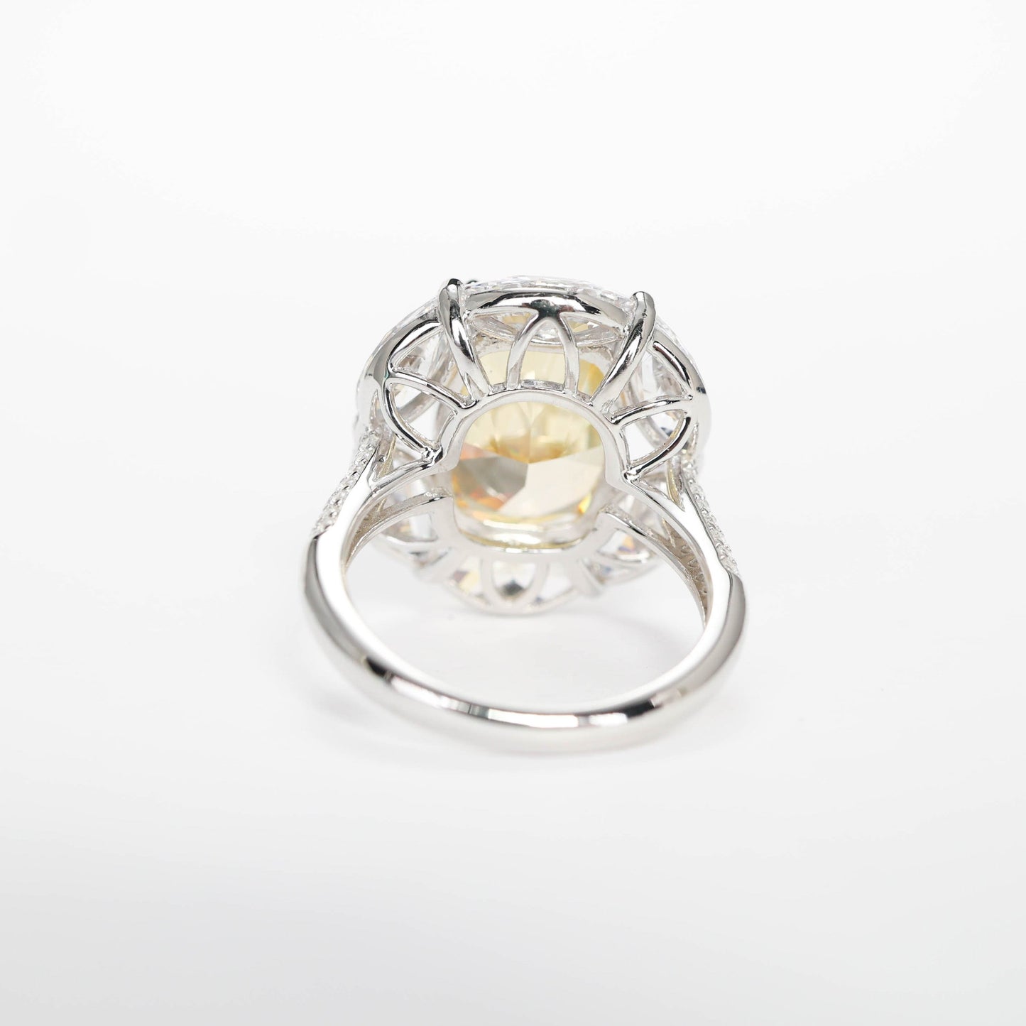 Special offer Micro-setting Yellow diamond color Lab created stones Oval shape ring, sterling silver. (10 carat)