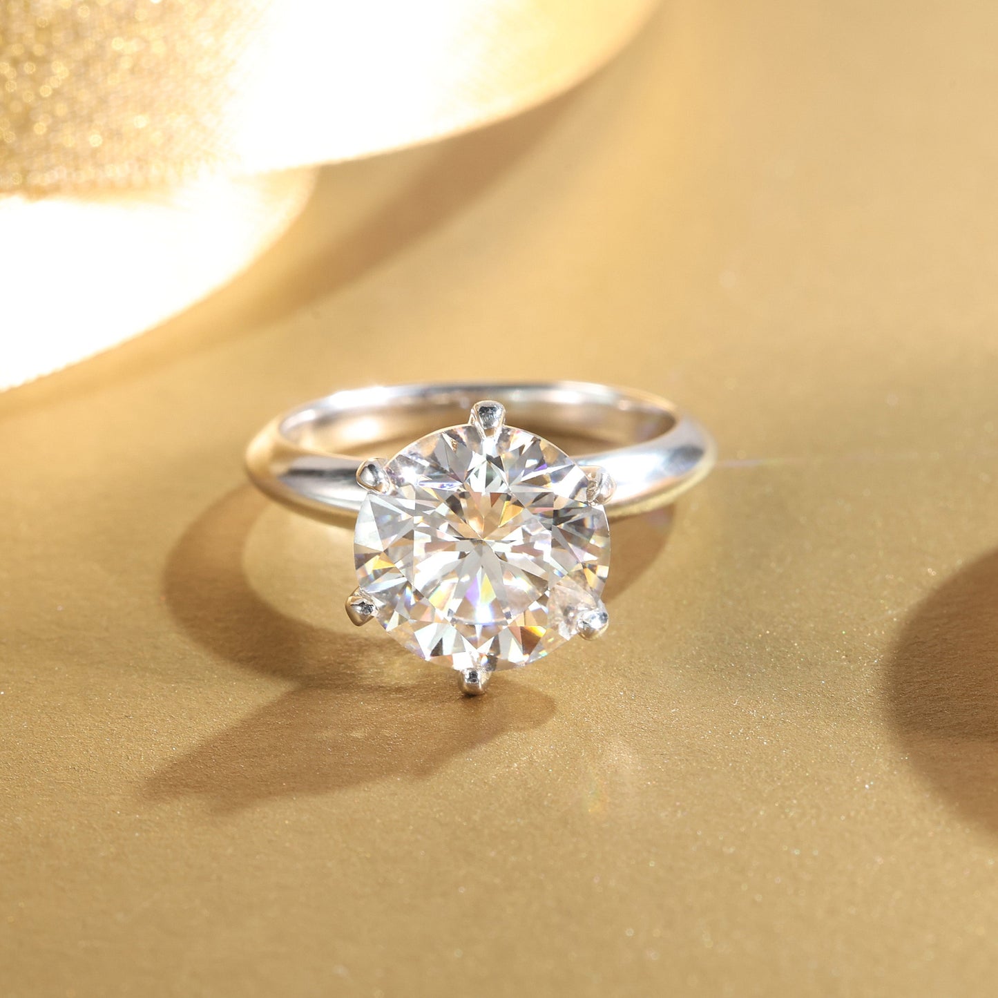 Only 1 Clear Diamond color brilliant cut Lab created stones Classic 6 prong wedding ring, sterling silver. (5 carat)