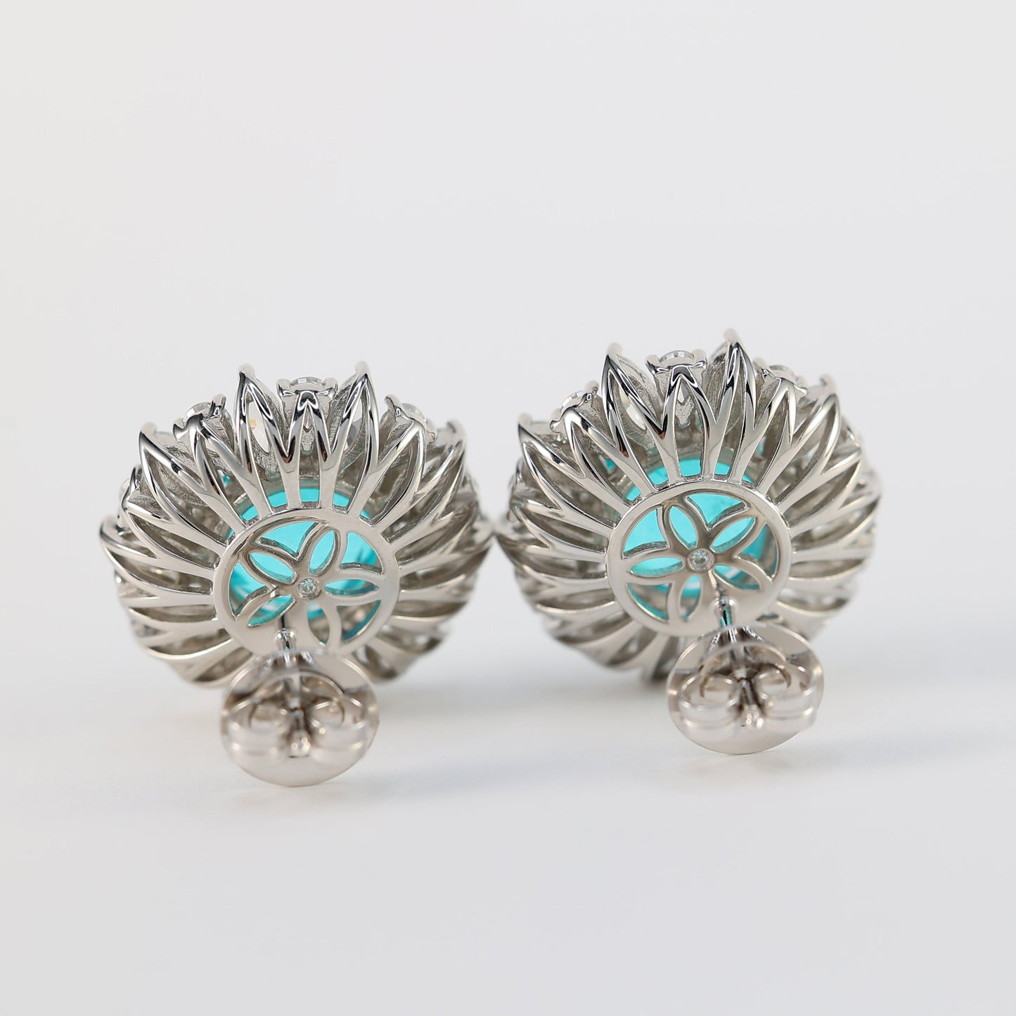 Micro-setting Paraiba color Lab created stones Sun-flower earrings, sterling silver