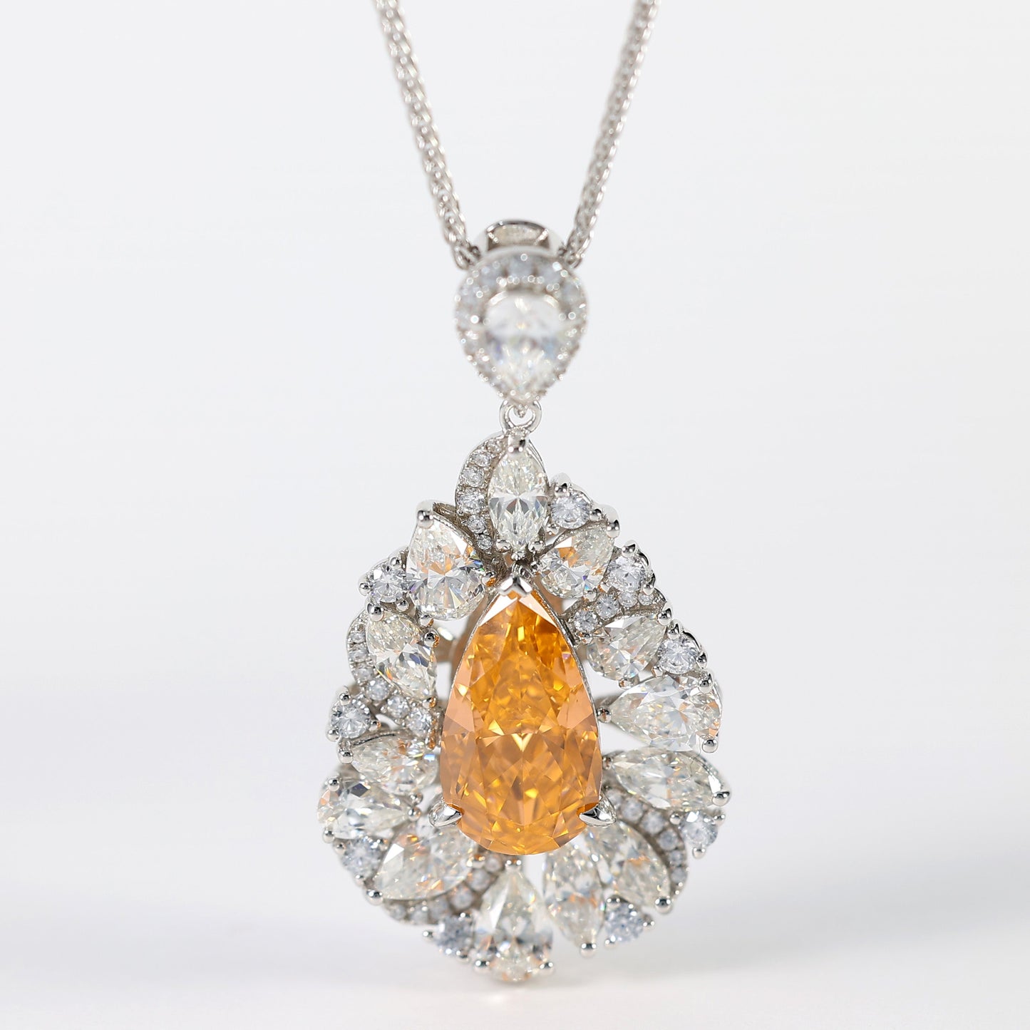 Promotional design Micro-setting Fanta color Lab created stones water-drop necklace, sterling silver