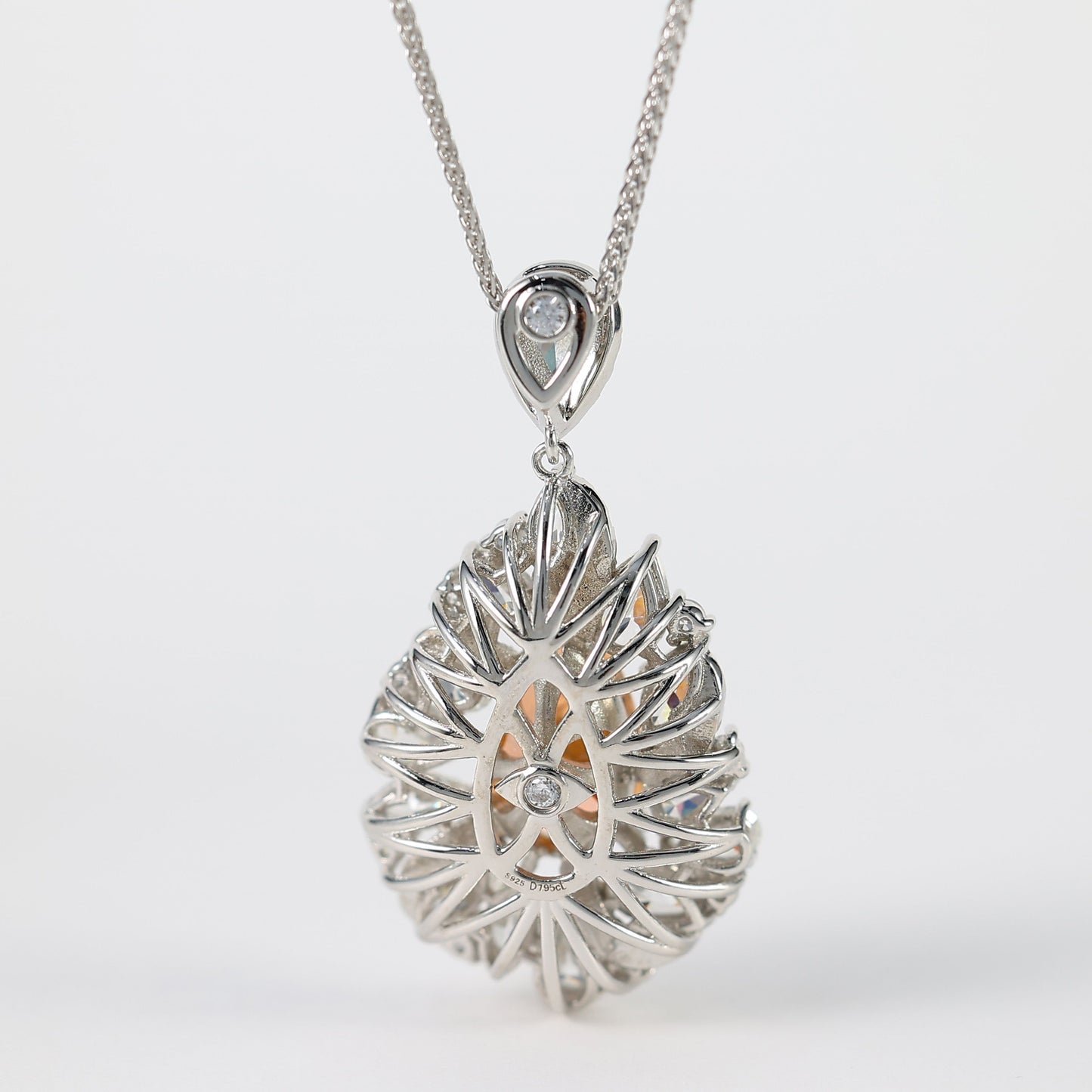 Promotional design Micro-setting Fanta color Lab created stones water-drop necklace, sterling silver