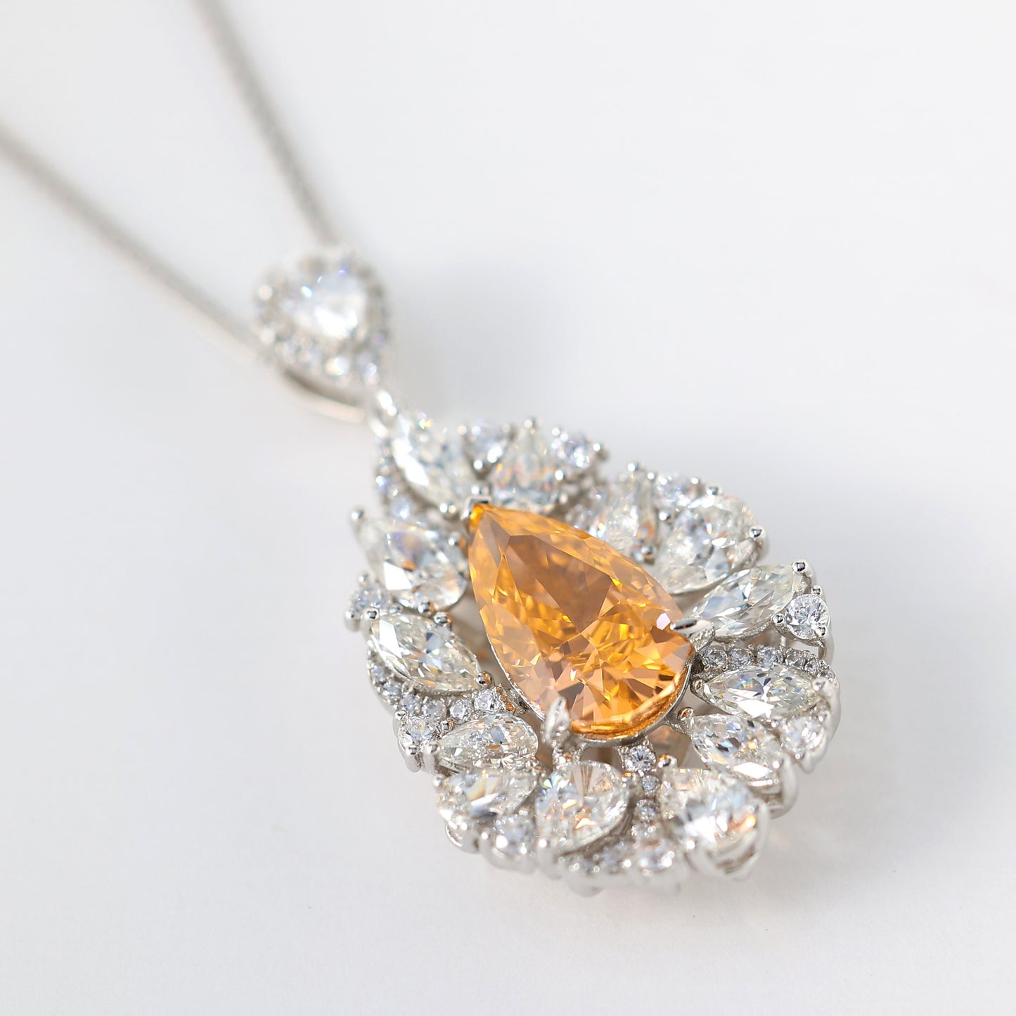 Promotional design Micro-setting Fanta color Lab created stones water-drop necklace, sterling silver