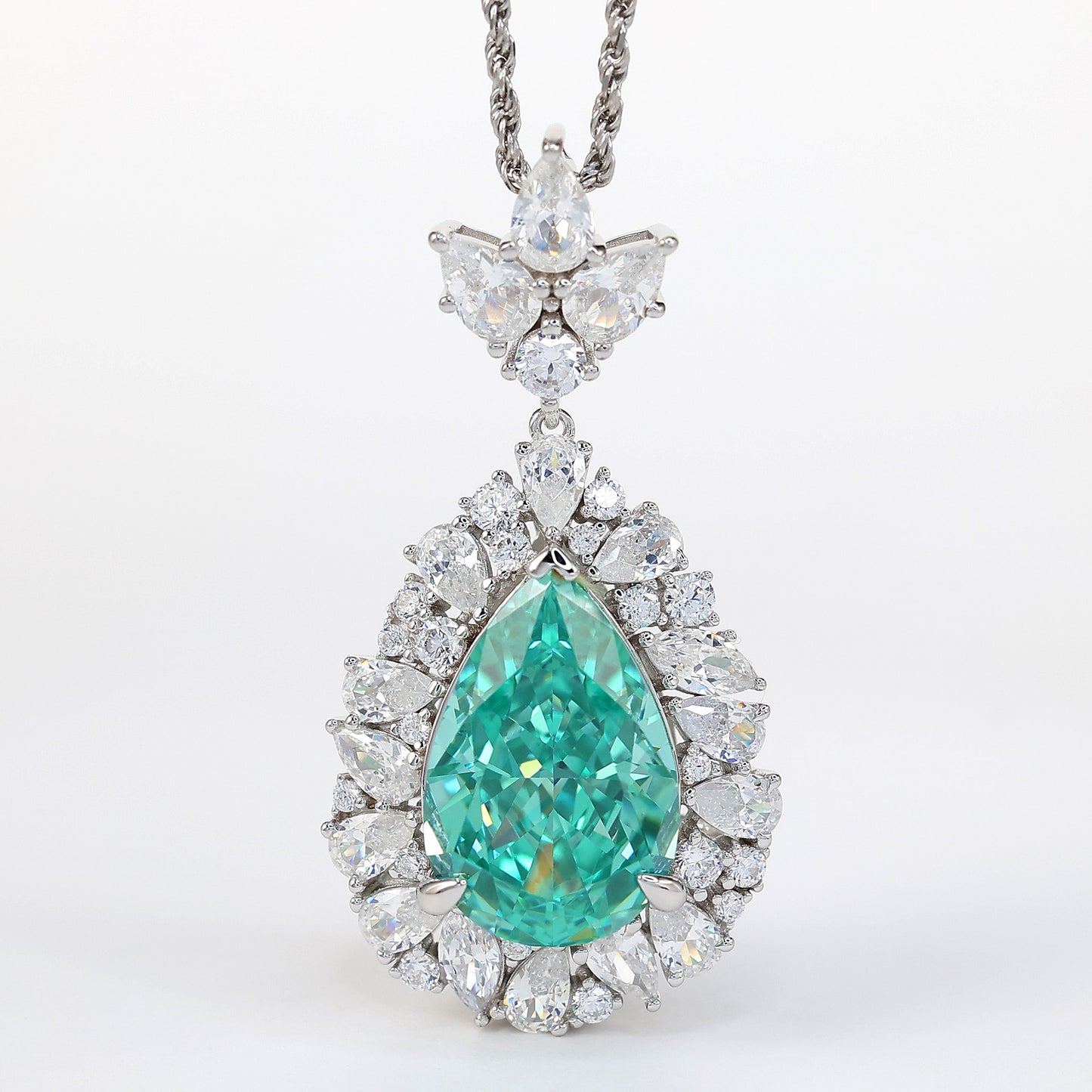 Micro-setting Paraiba color water drop necklace, sterling silver. (20.75 carat)