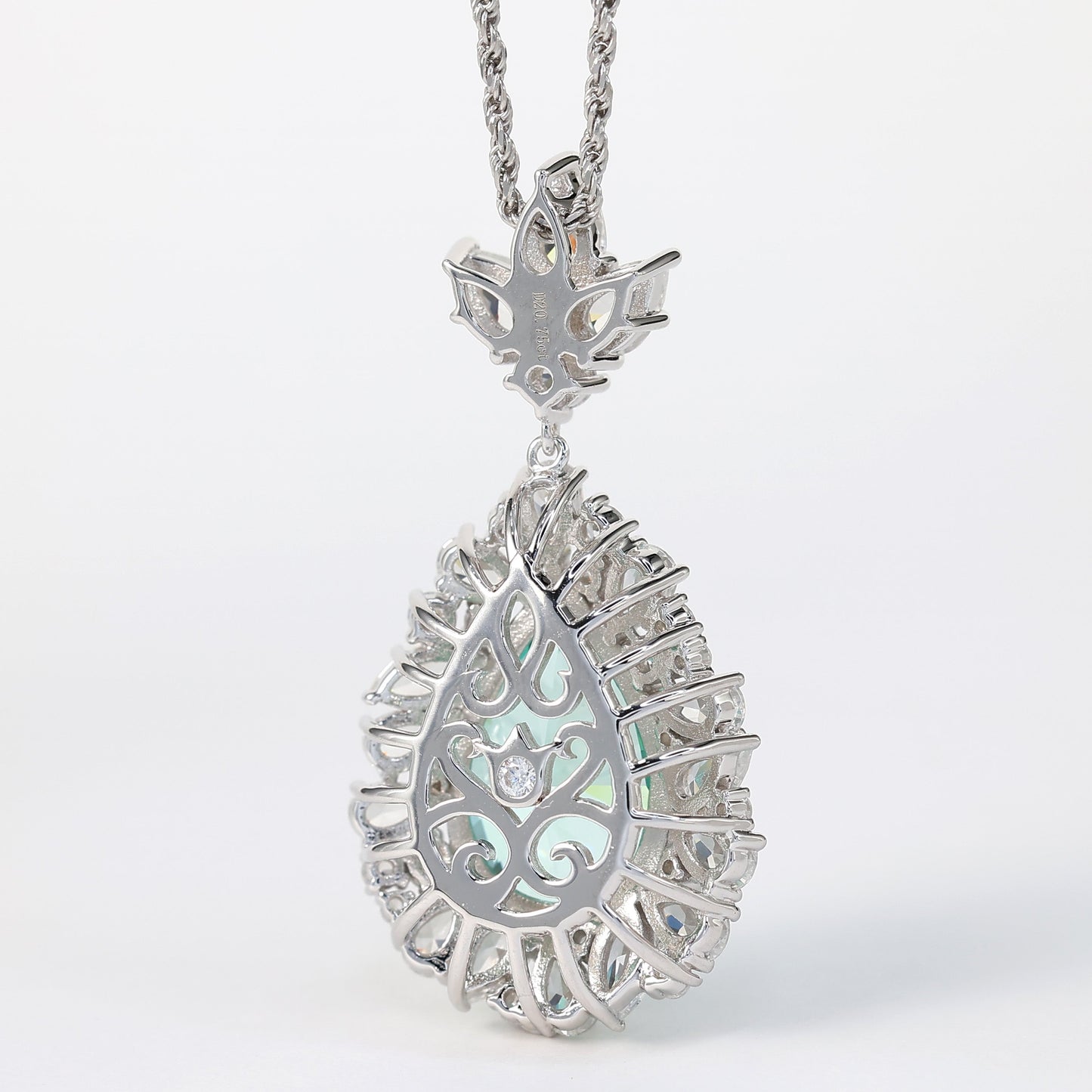 Micro-setting Paraiba color water drop necklace, sterling silver. (20.75 carat)