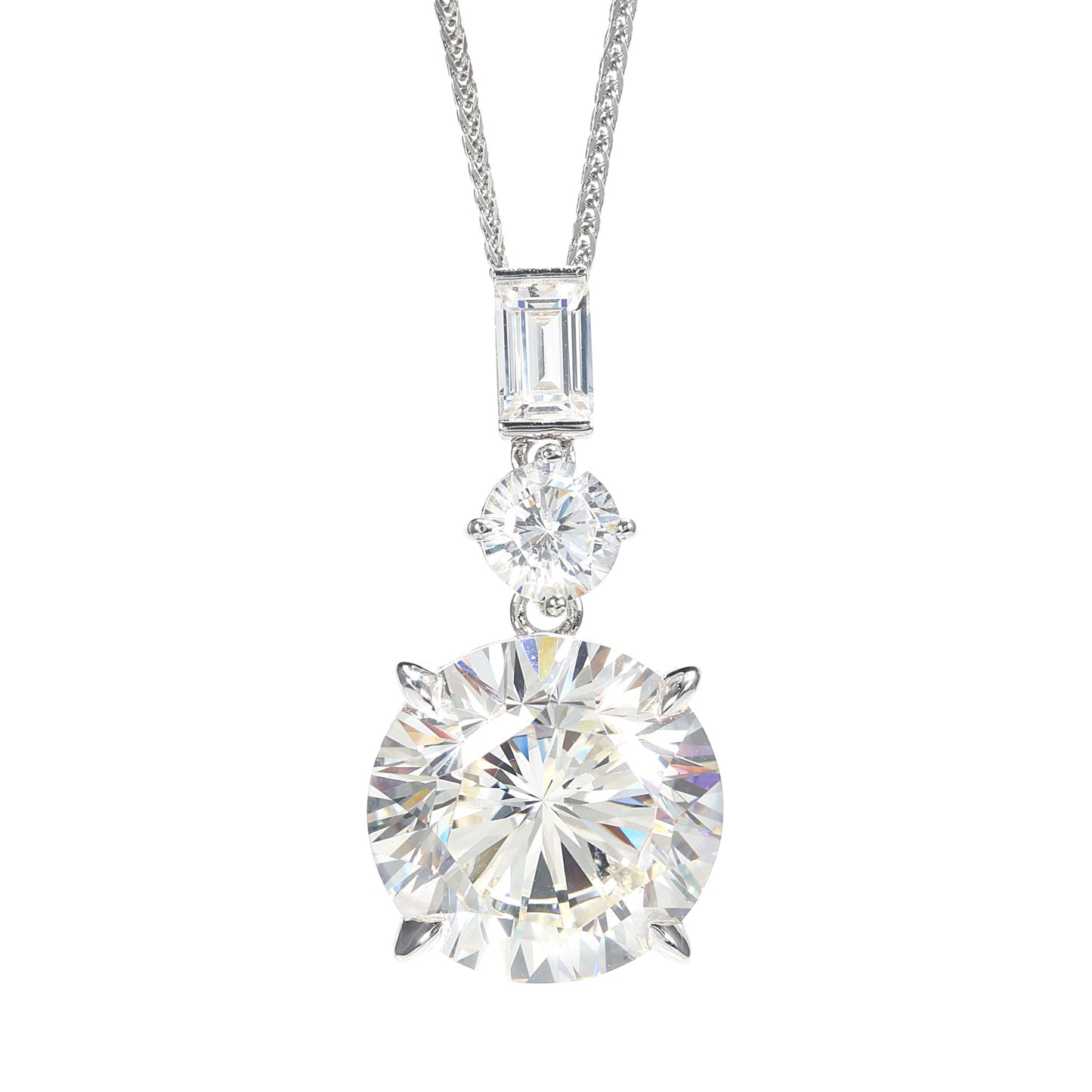 Micro-setting Clear diamond color lab created stones Starlight Luxury necklace, sterling silver. (12 carat)