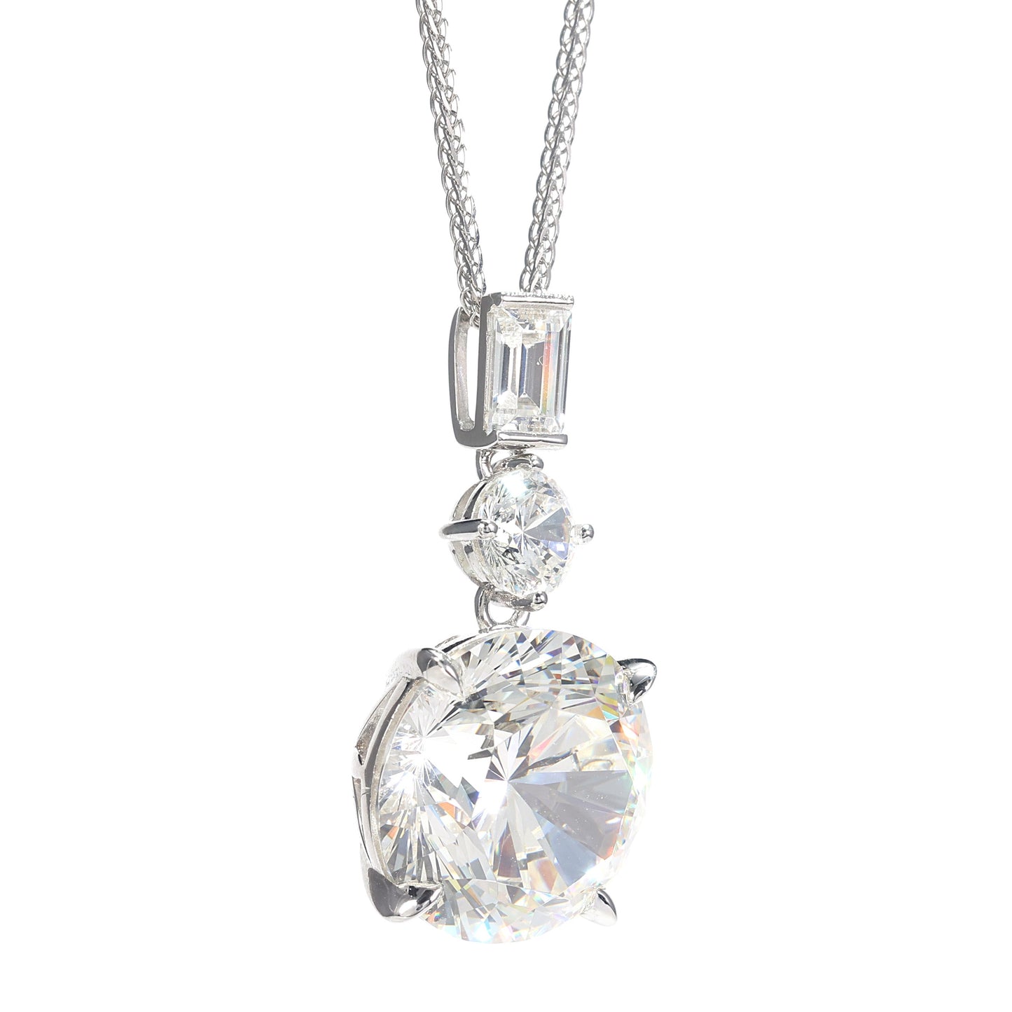 Micro-setting Clear diamond color lab created stones Starlight Luxury necklace, sterling silver. (12 carat)