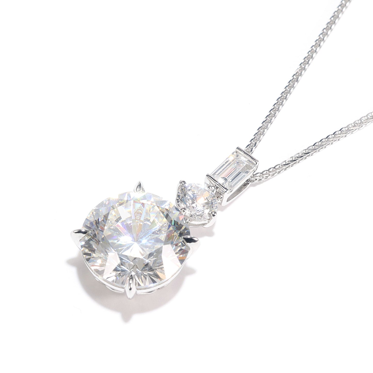 Micro-setting Clear diamond color lab created stones Starlight Luxury necklace, sterling silver. (12 carat)