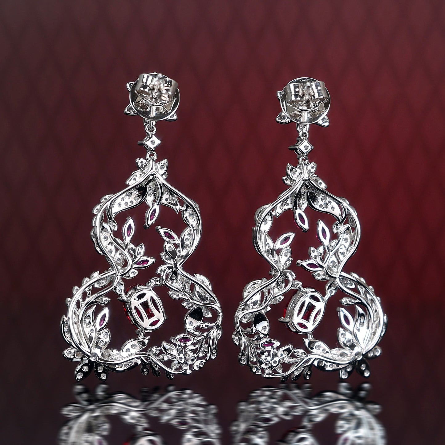 Promotional design Micro-setting Ruby color lab created stones Red gourd dangling earrings, sterling silver