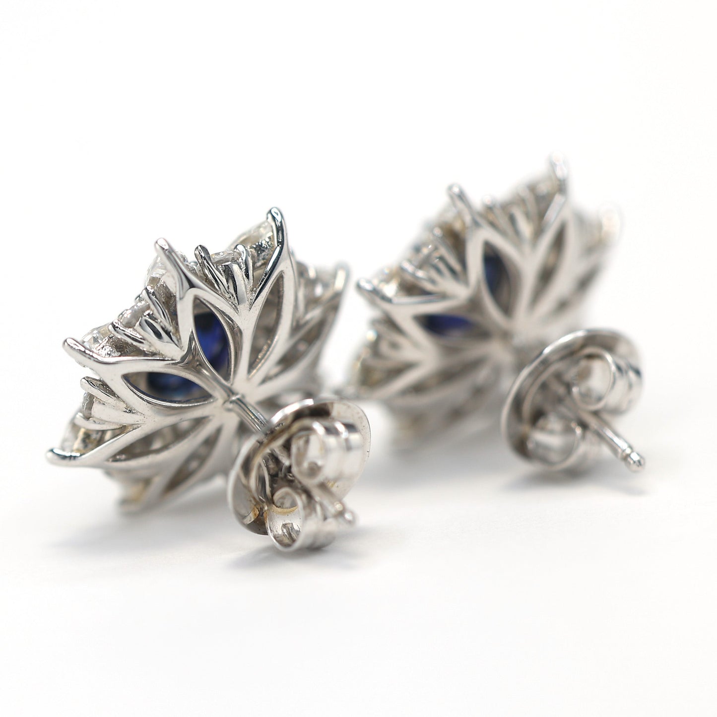Micro-setting Sapphire color lab created stones Eight stars earrings, sterling silver.