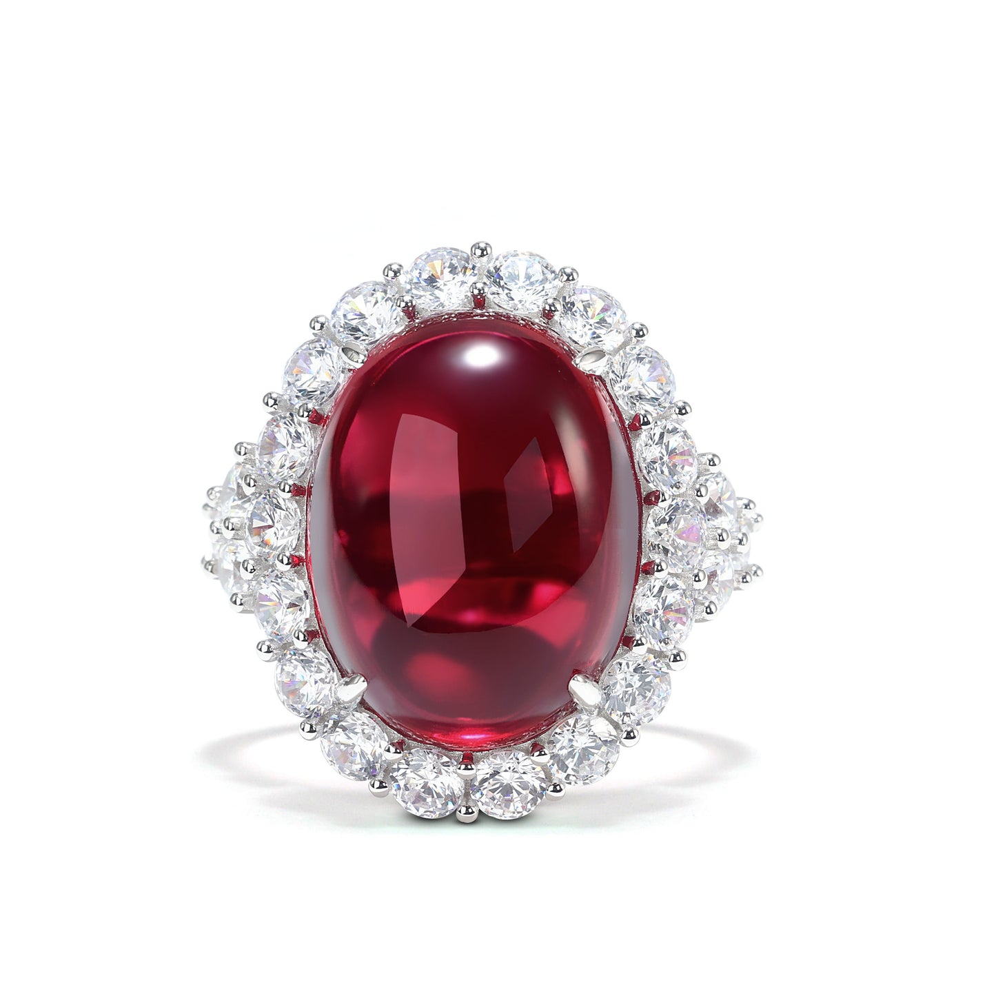 Extraordinary Pigeon Blood Ruby color Cabochon cut Lab created stones A Symbol of Passion and Love ring, sterling silver