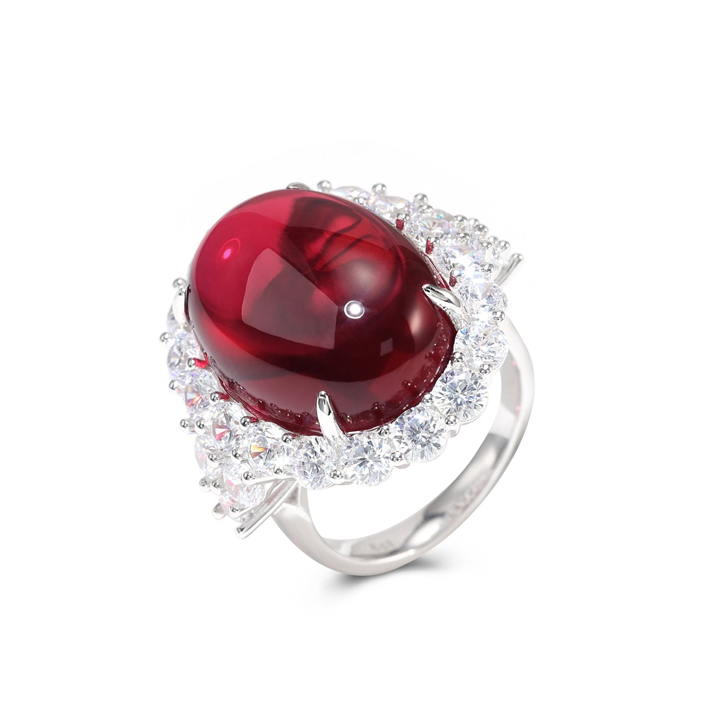 Extraordinary Pigeon Blood Ruby color Cabochon cut Lab created stones A Symbol of Passion and Love ring, sterling silver
