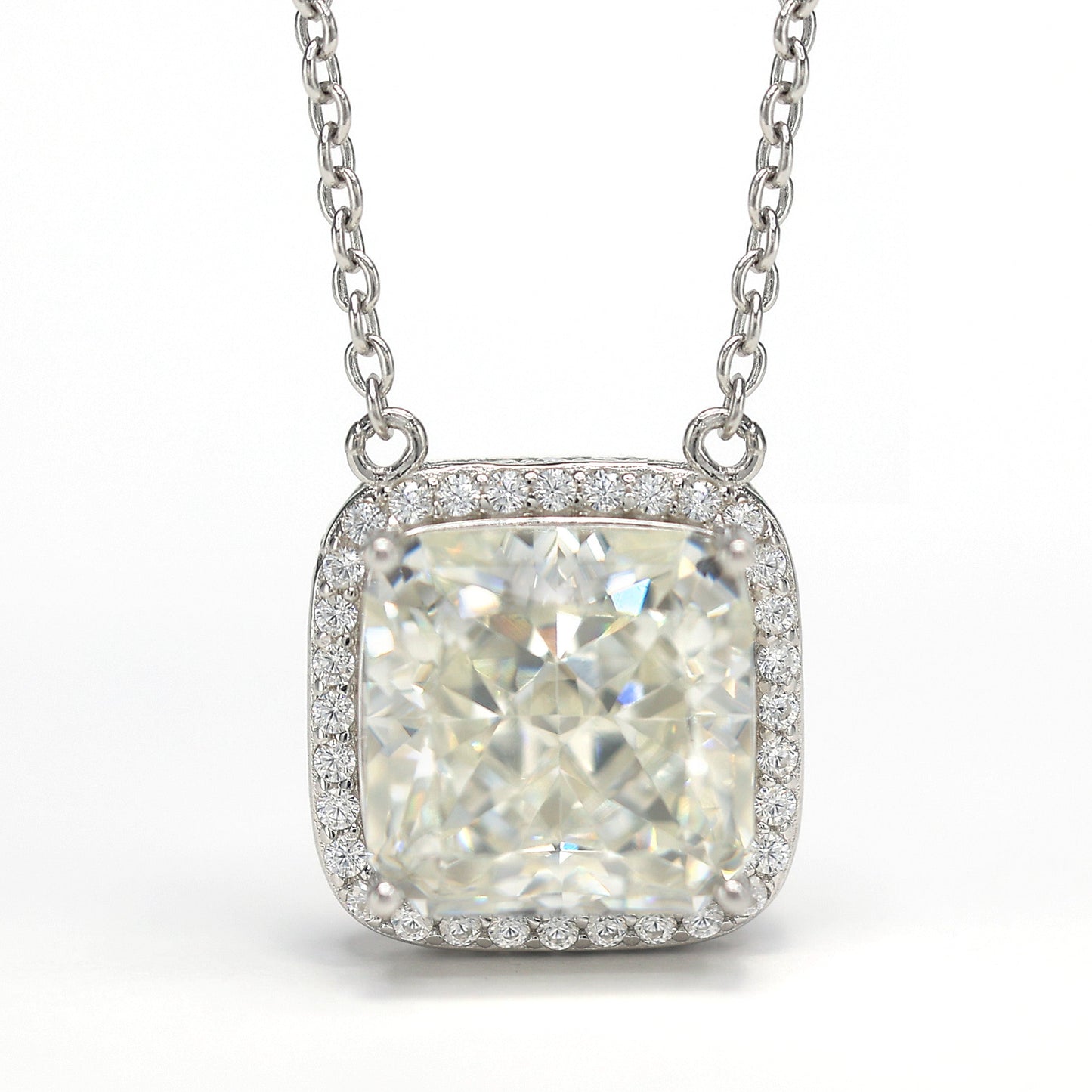 Micro-setting G color Ice-cut lab created stones necklace, sterling silver.