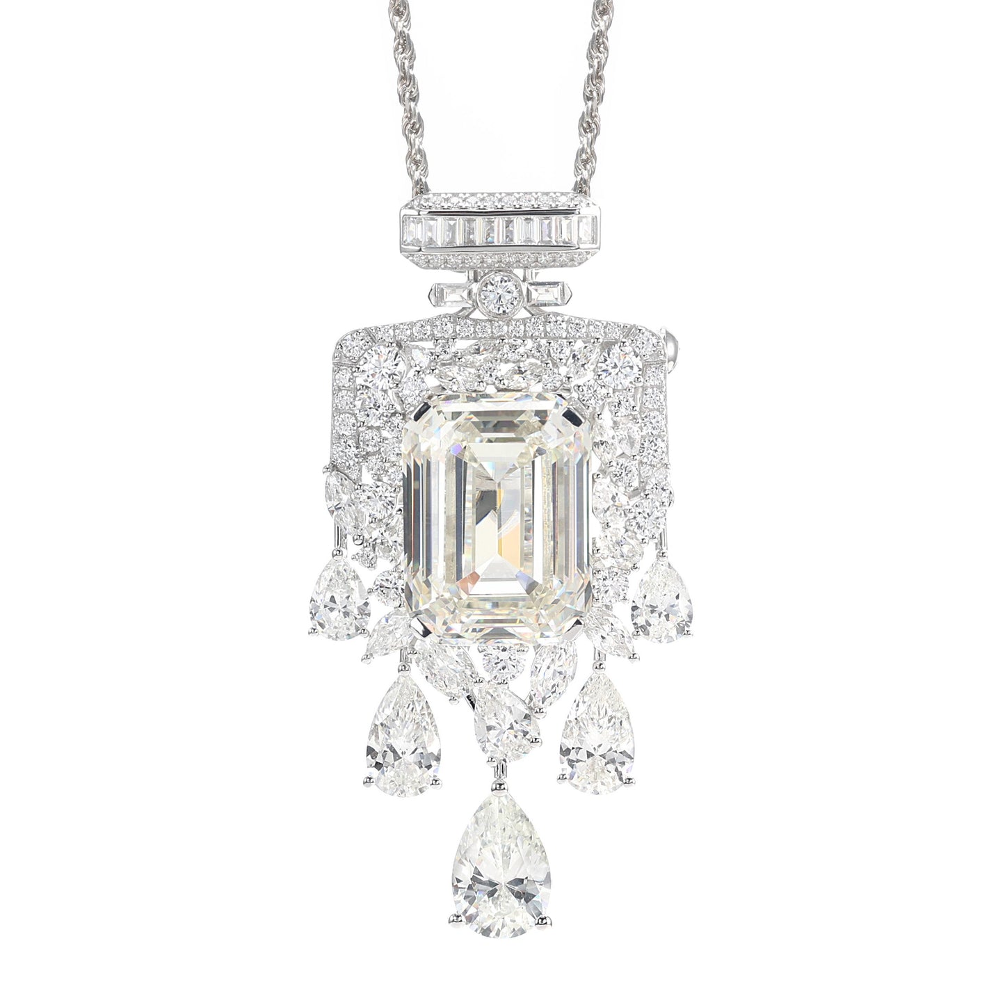 Preorder Micro-setting very light yellow diamond color Lab created stones Luxury perfume muti-purpose brooch and pendant, sterling silver