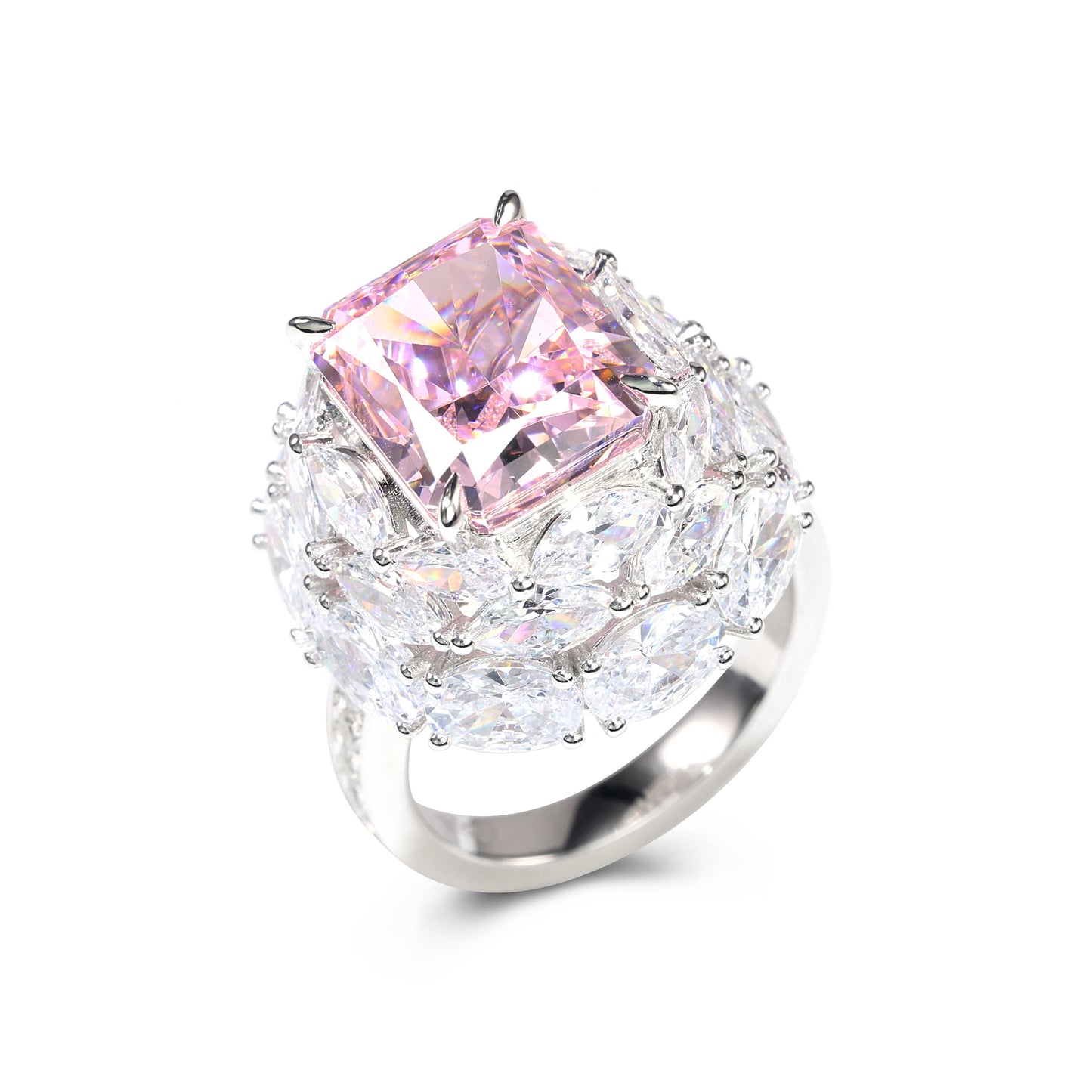 #1293 Micro-setting Pink diamond color lab created stones the Summer garden ring, sterling silver