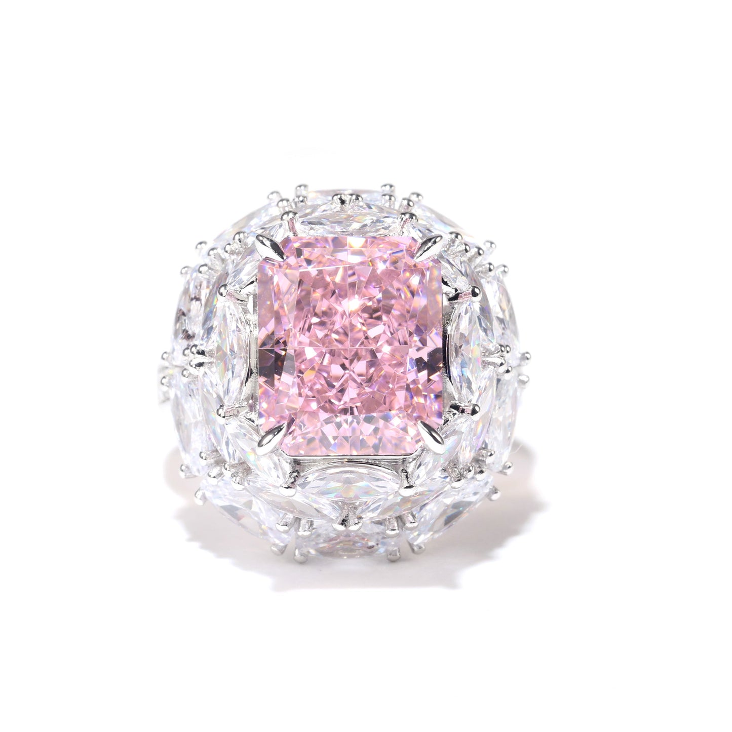 #1293 Micro-setting Pink diamond color lab created stones the Summer garden ring, sterling silver