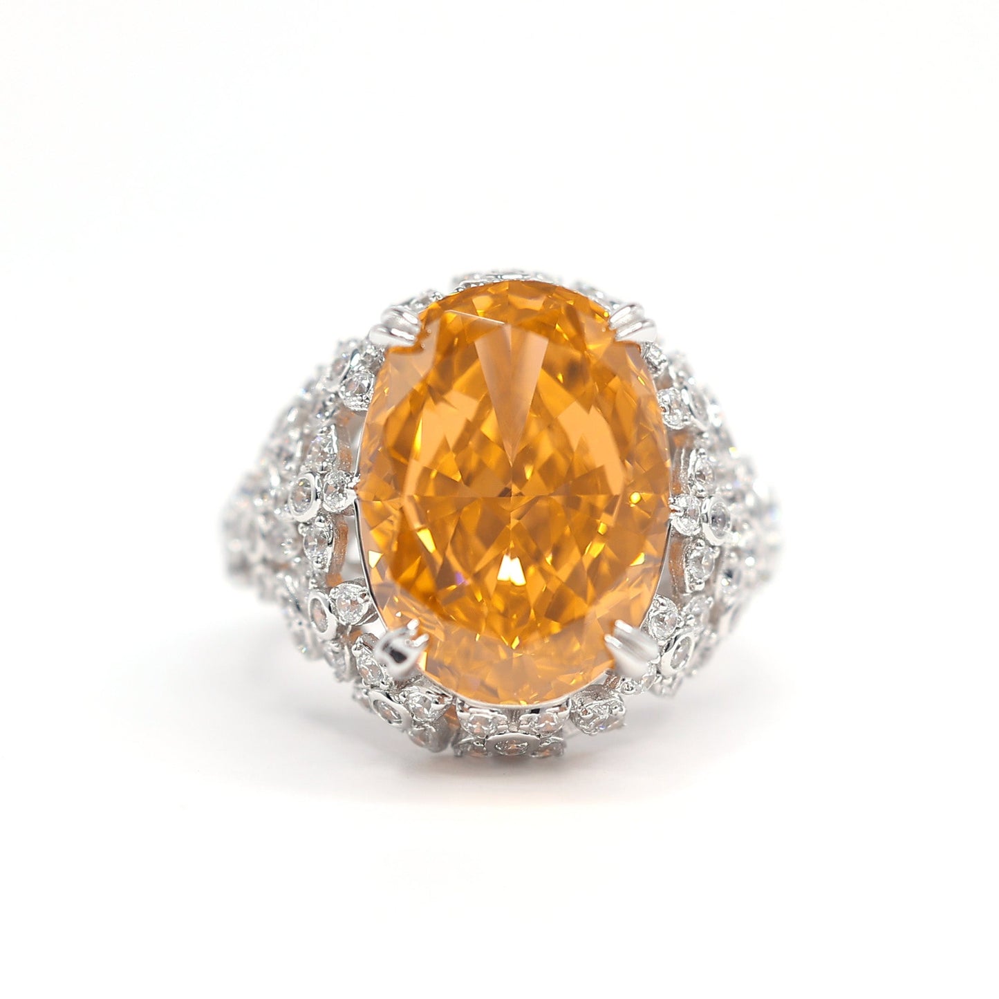 Micro-setting Fanta color Lab created stones pigeon egg art ring, sterling silver . (18 carat)