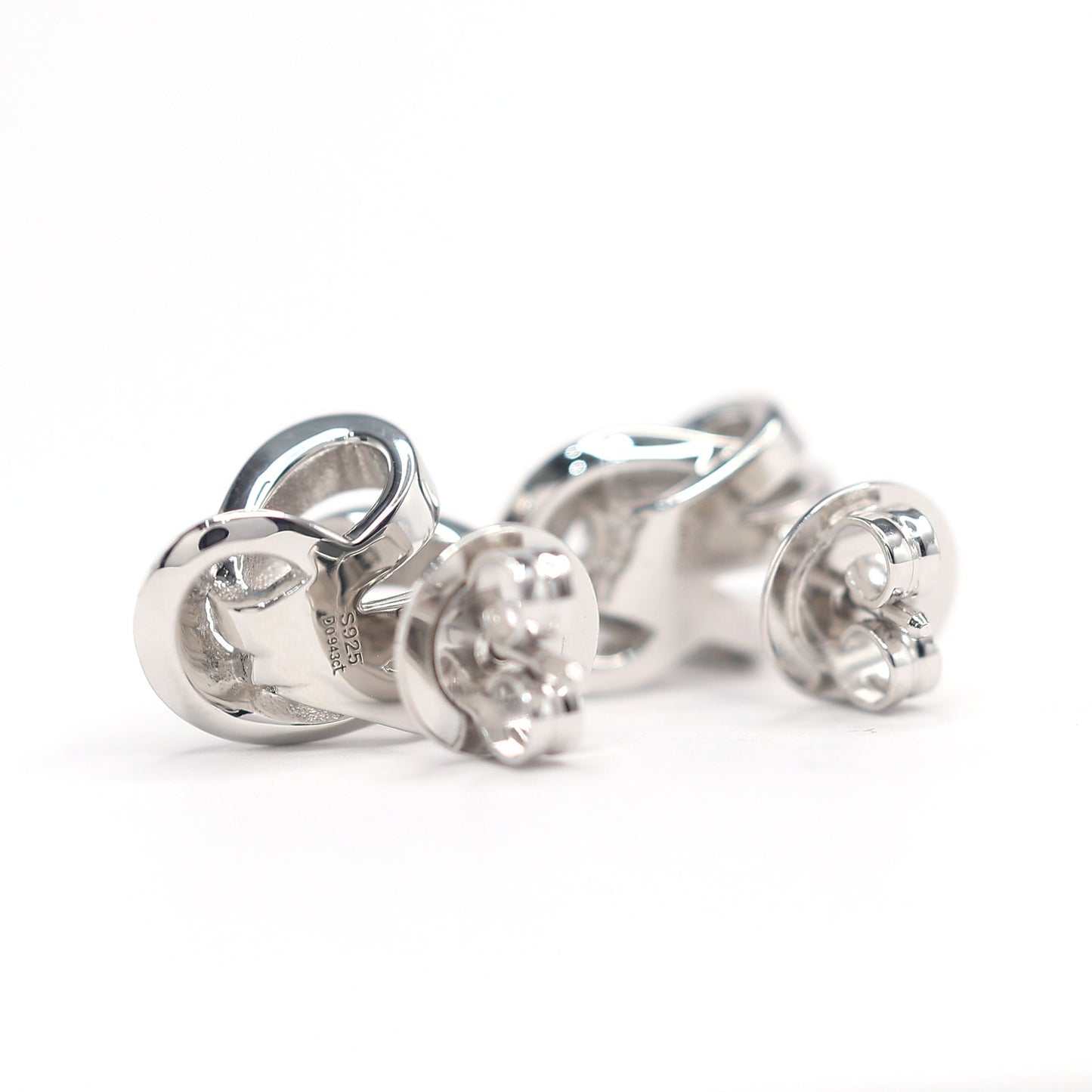 Micro-setting fully studded lab created stones artistic ear studs, sterling silver.