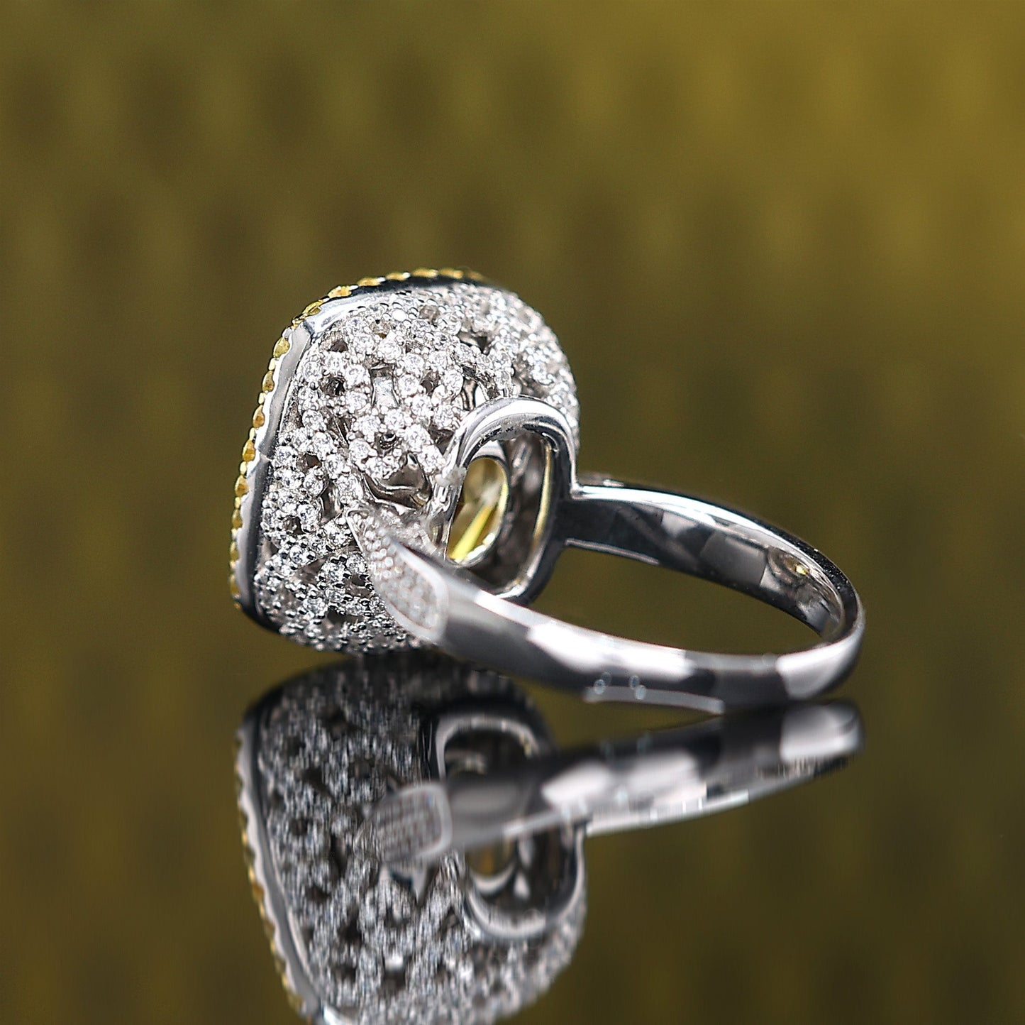 Micro-setting Yellow diamond color Lab created stones Paris Star Ring , sterling silver. (10 carats) #1065