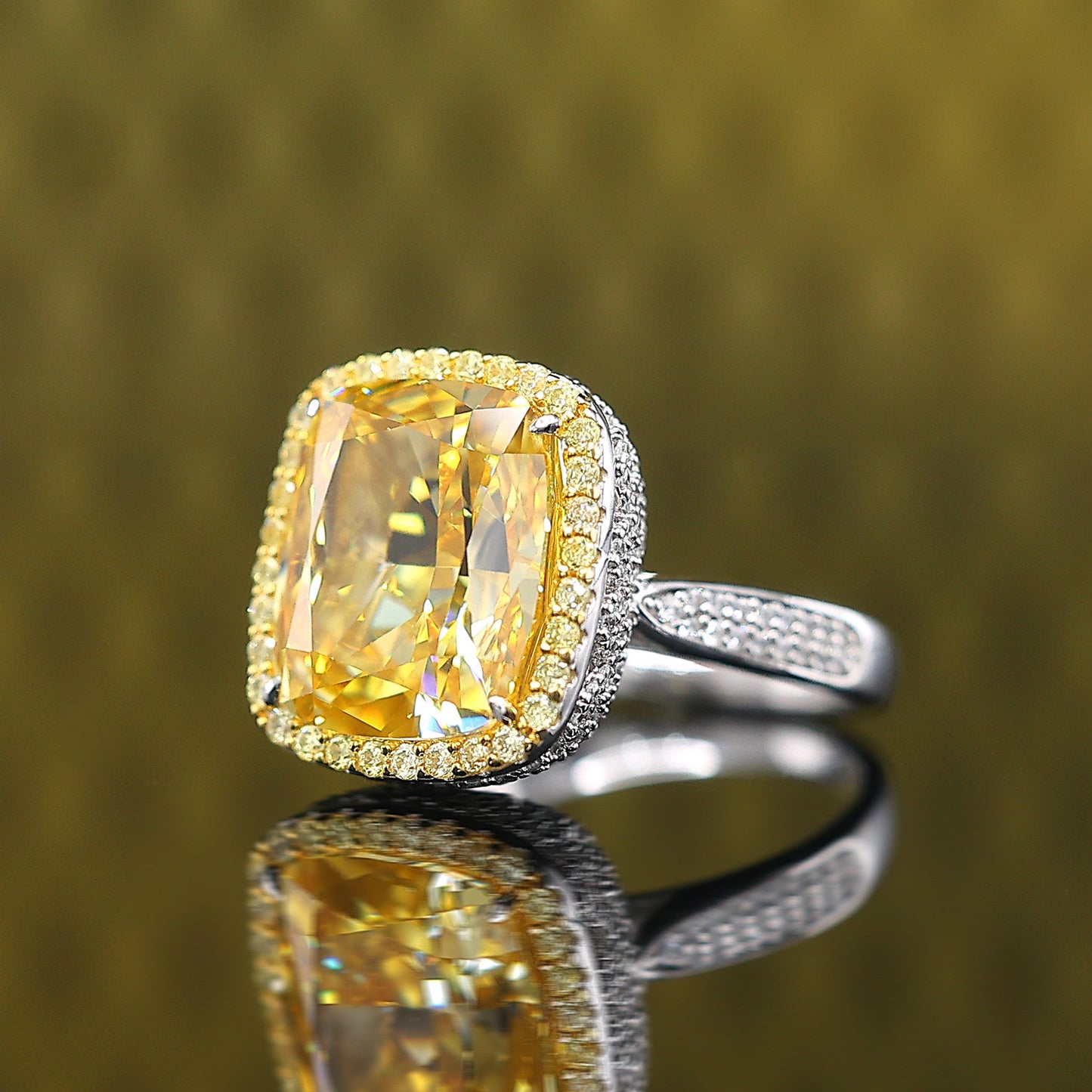 Micro-setting Yellow diamond color Lab created stones Paris Star Ring , sterling silver. (10 carats) #1065