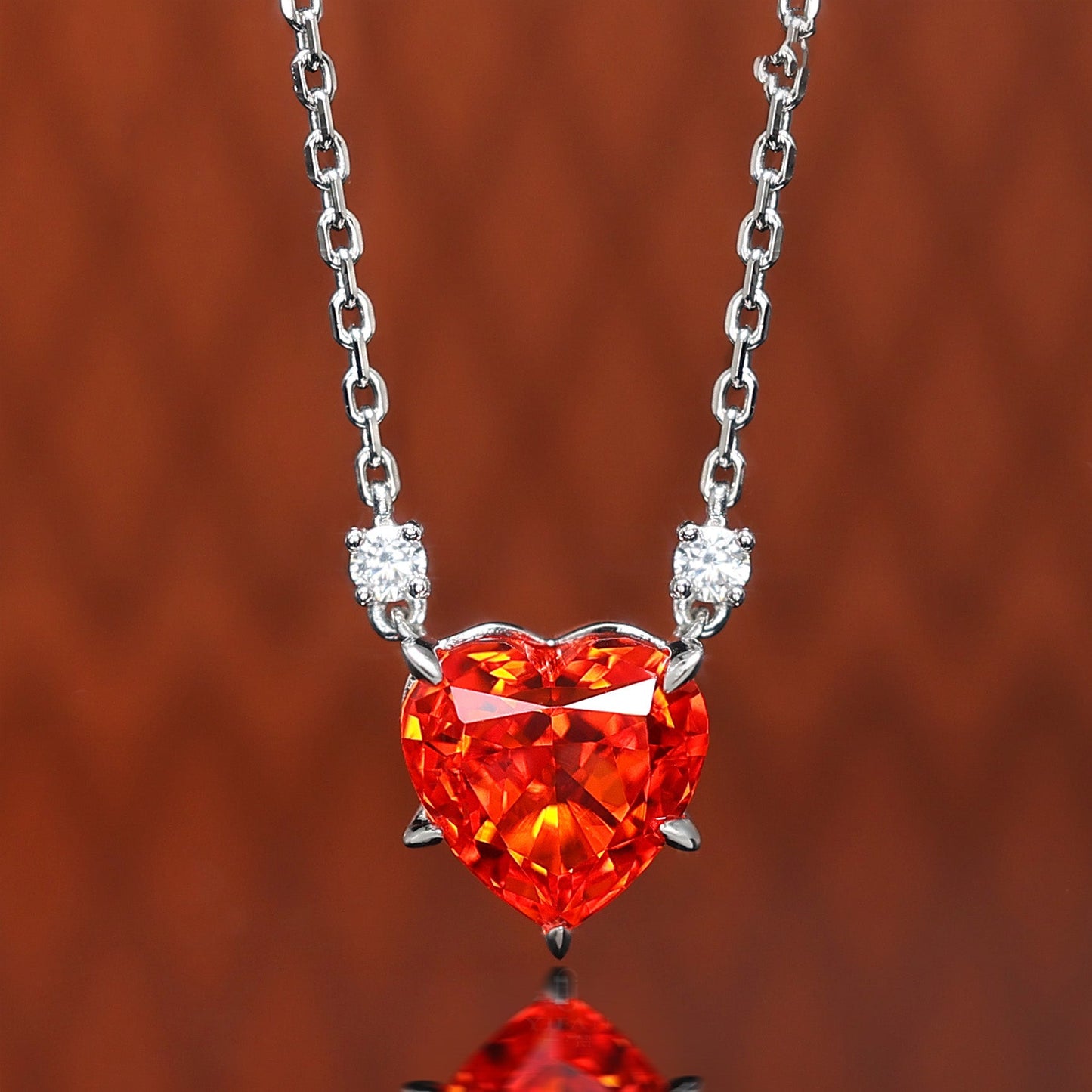 Micro-setting dark Fanta color heart shape necklace, sterling silver