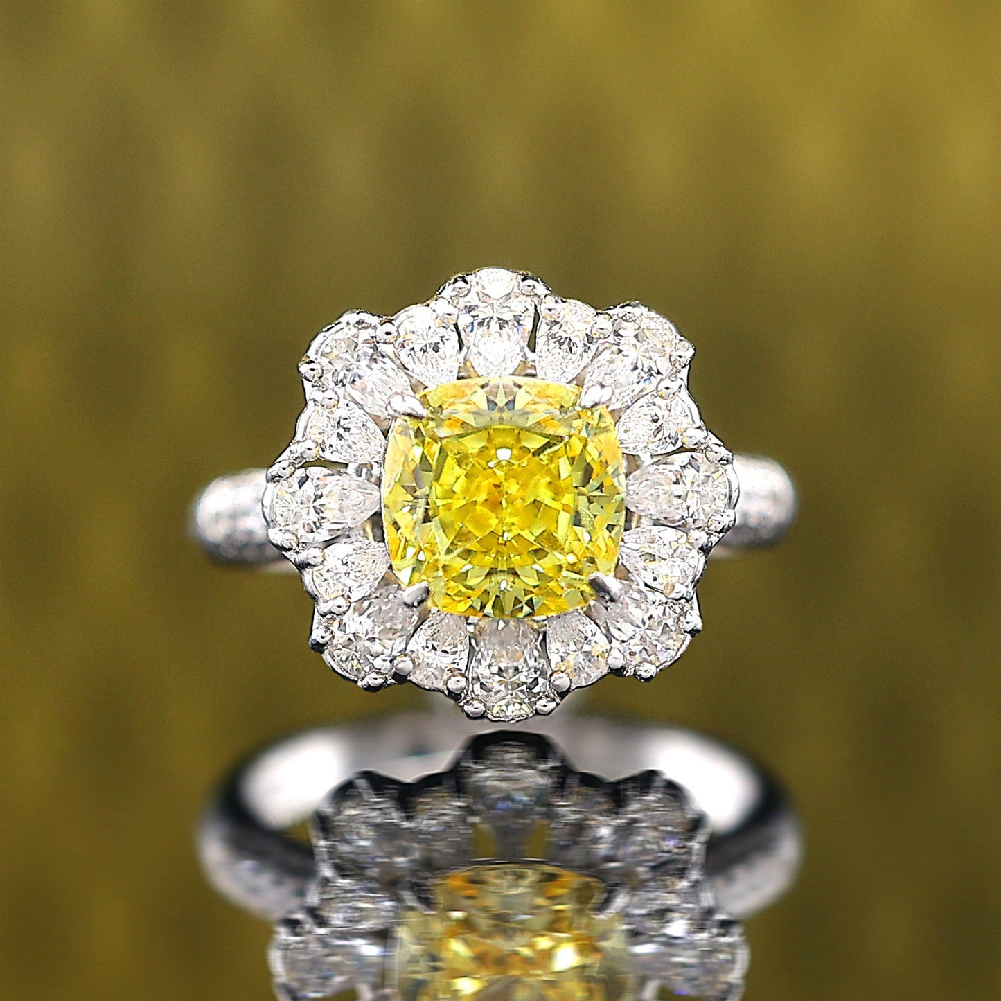 Micro-setting Yellow diamond color icy cut Lab created stones Ice and snow dreamland ring, sterling silver
