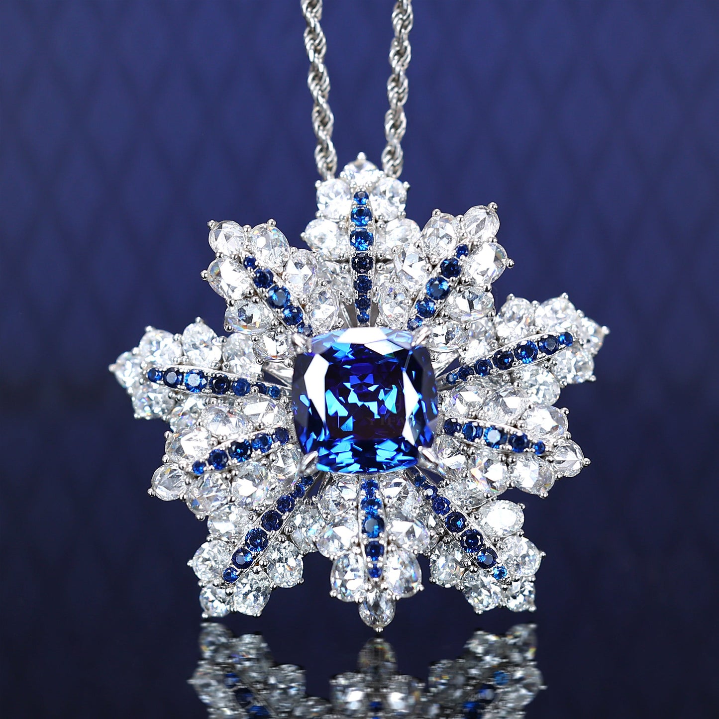 Micro-setting Sapphire color Lab created stones 3 ways to use Snow Ring, sterling silver