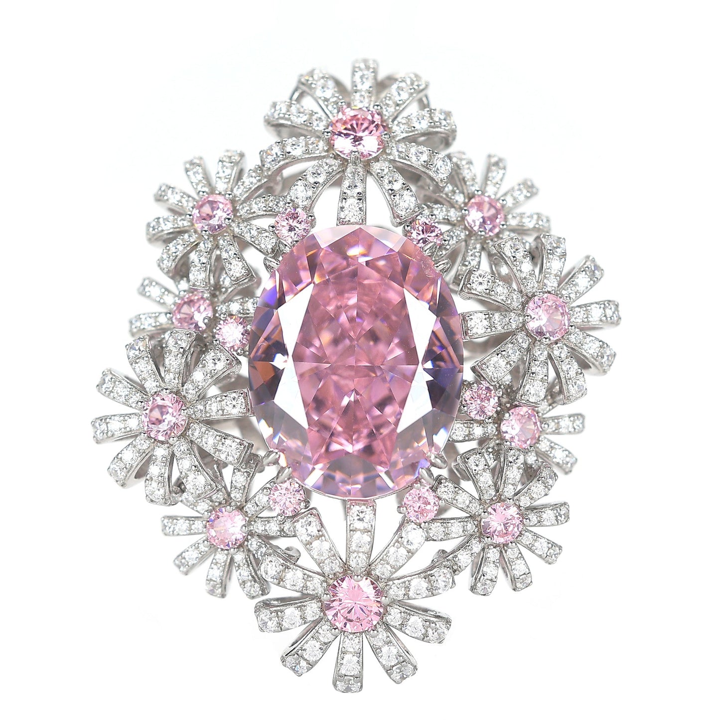 Promotional design Micro-setting multi-purpose Pink diamond color Lab created stones ladies in the palace pendant,brooch,sterling silver