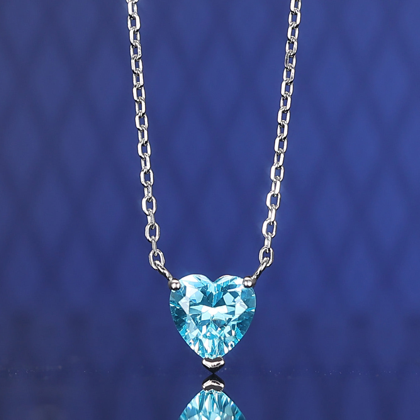 Micro-setting Aquamarine color Lab created stones small heart shape necklace, sterling silver
