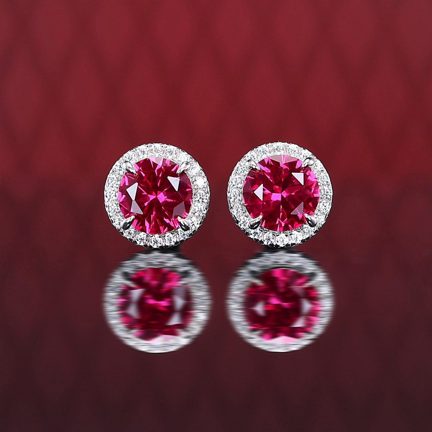 Special offer Micro-setting Red round shape detailed ear studs, sterling silver. (2 carat)
