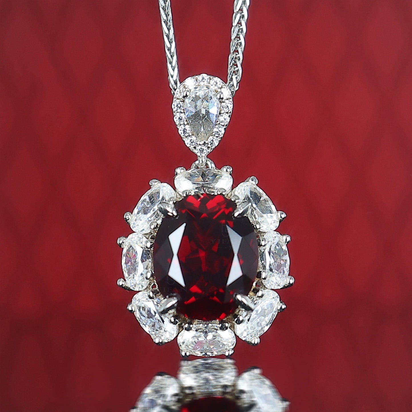 Promotional design Micro-setting Ruby color Lab created stones Diana pendant, sterling silver. (5 carat)