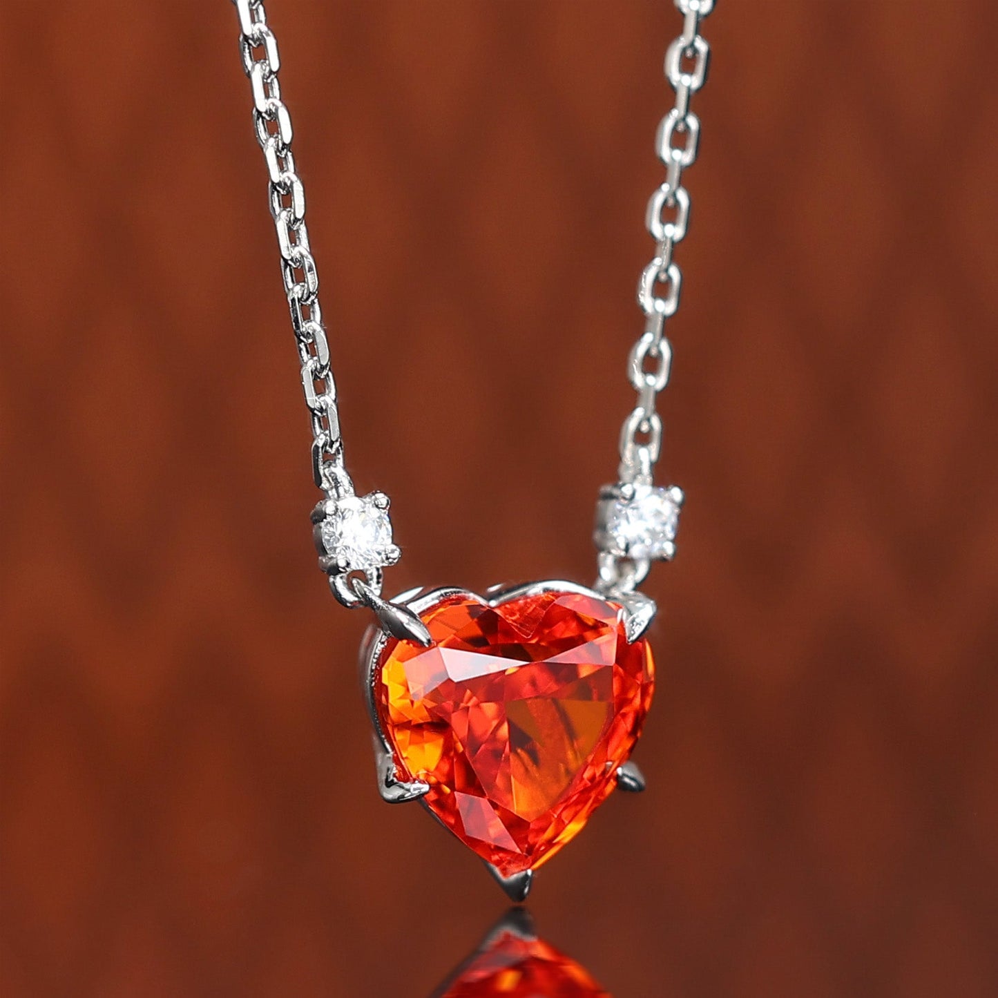 Micro-setting dark Fanta color heart shape necklace, sterling silver