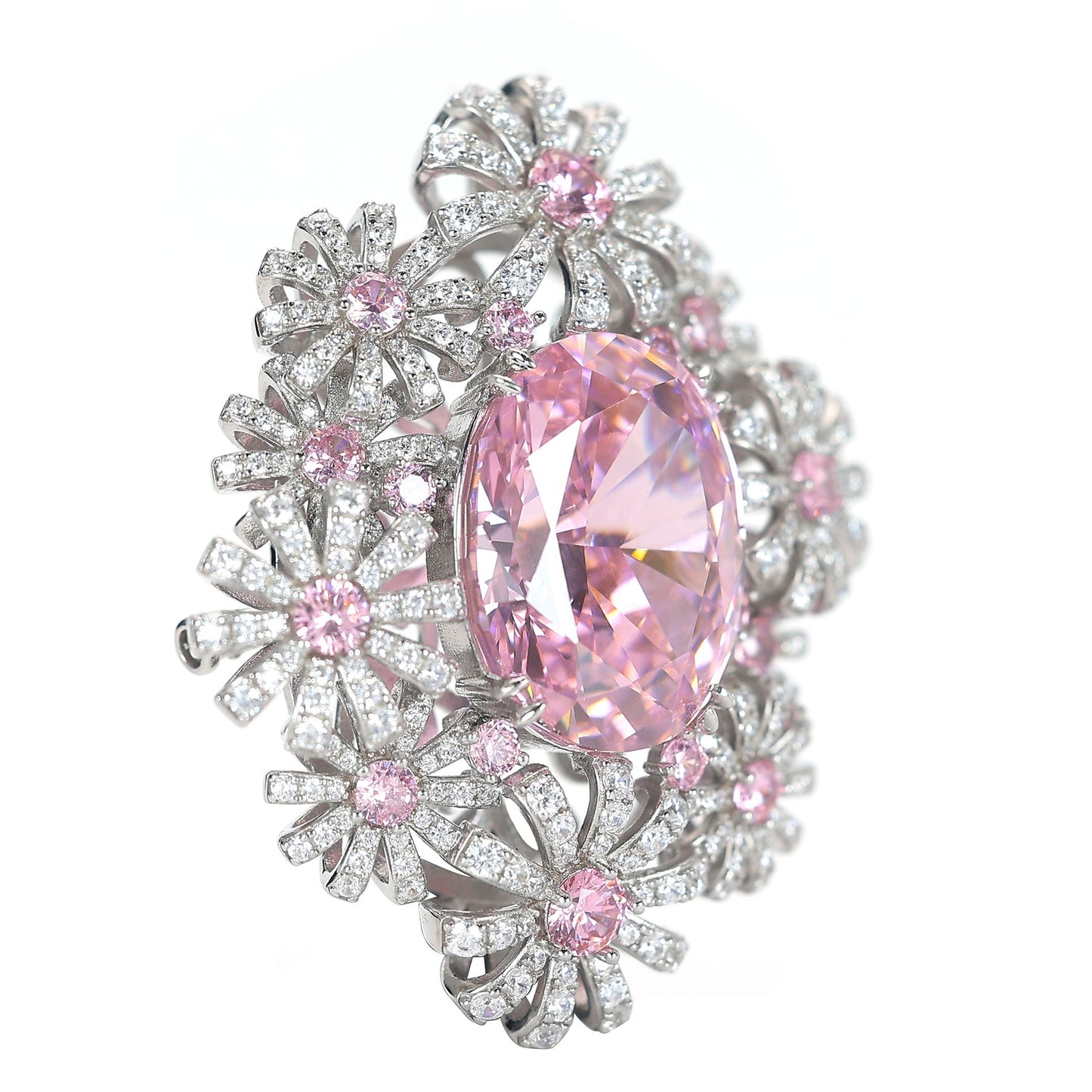 Promotional design Micro-setting multi-purpose Pink diamond color Lab created stones ladies in the palace pendant,brooch,sterling silver
