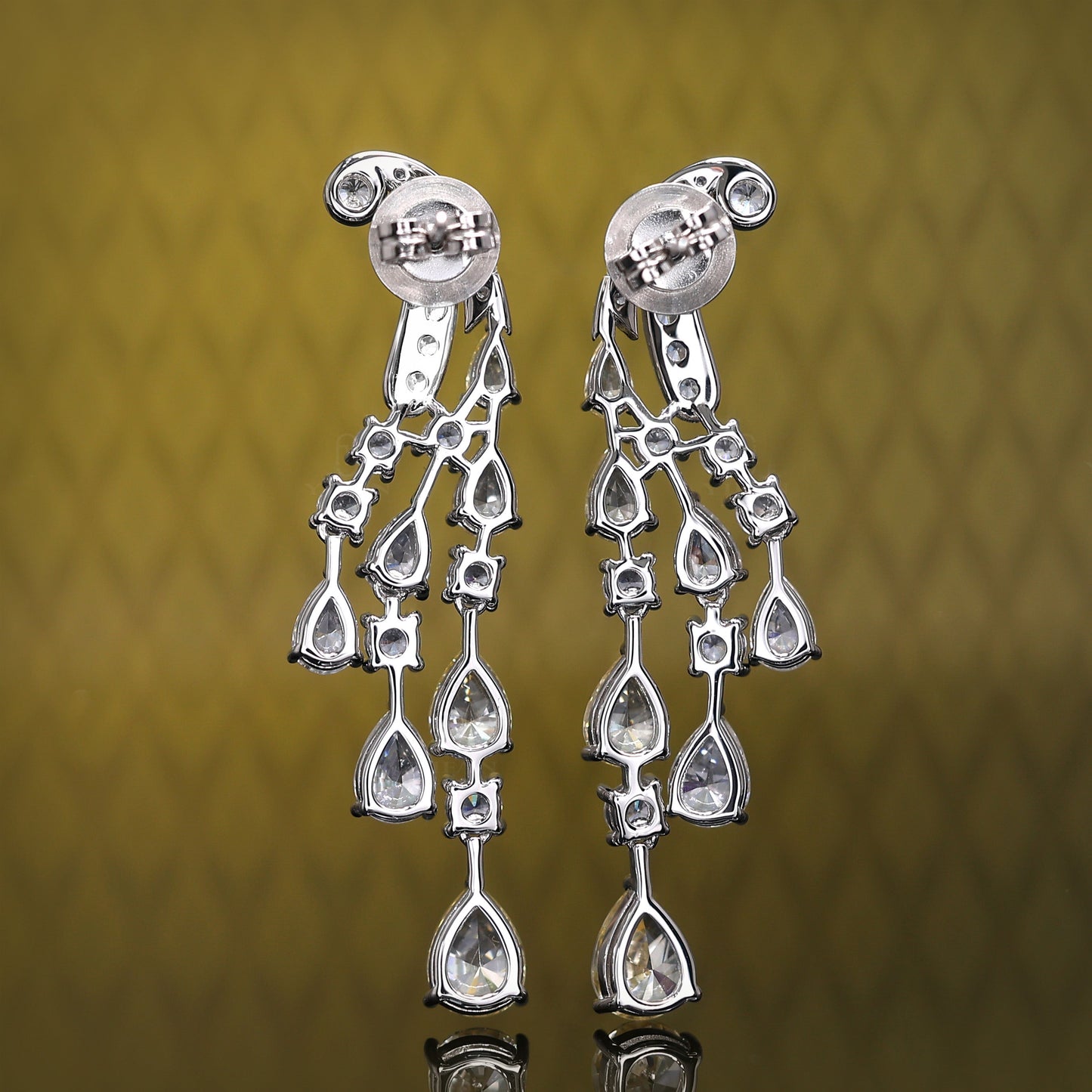 Micro-setting Yellow and white diamonds color Lab created stones teardrop earrings, sterling silver