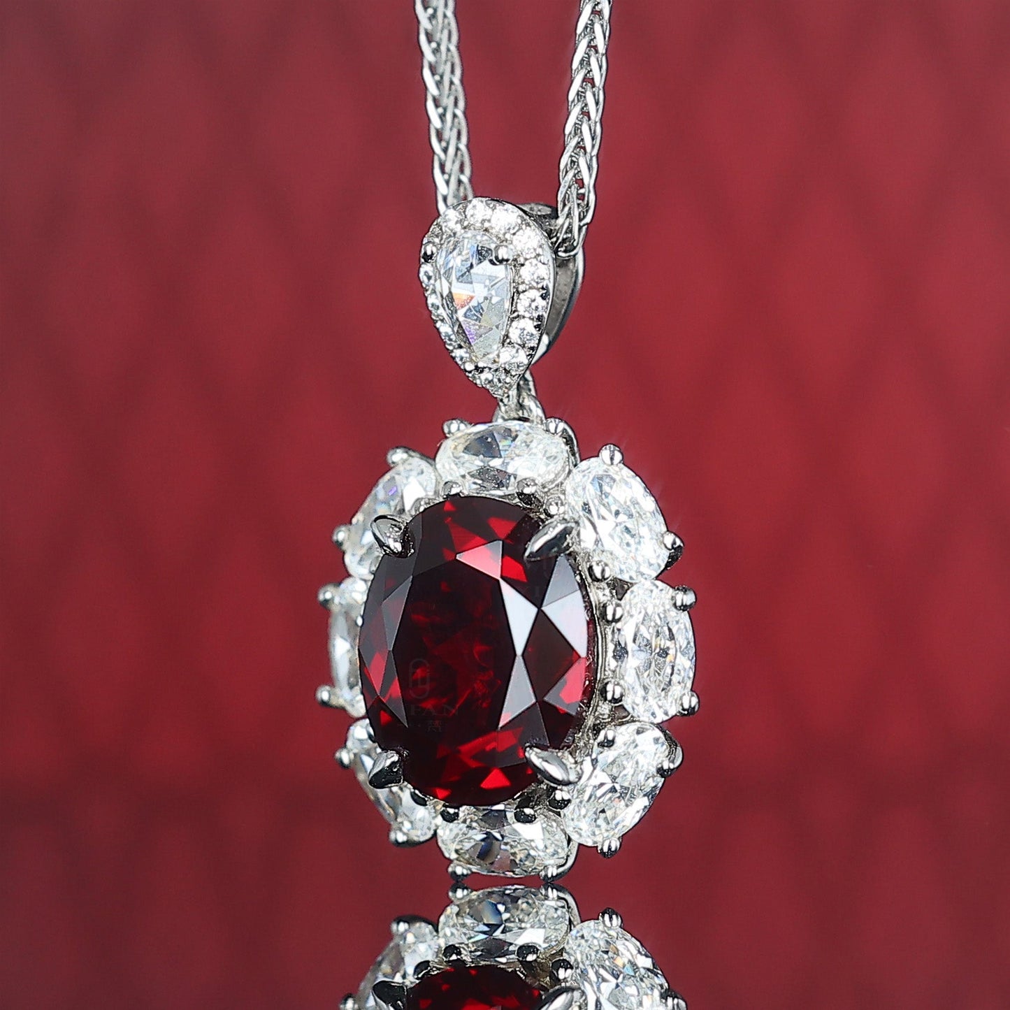 Promotional design Micro-setting Ruby color Lab created stones Diana pendant, sterling silver. (5 carat)