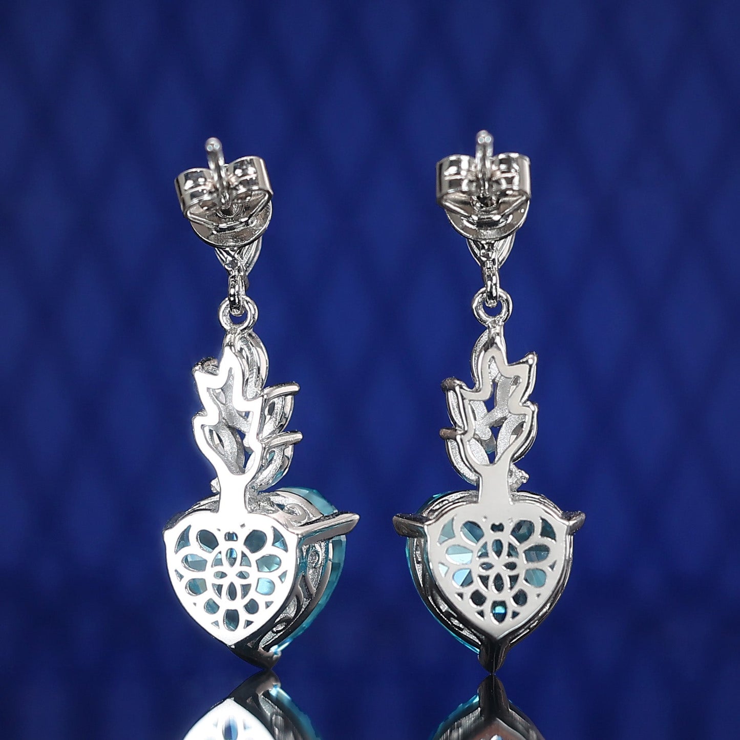 Micro-setting aquamarine color Lab created stones The heart of Cupid earrings, sterling silver