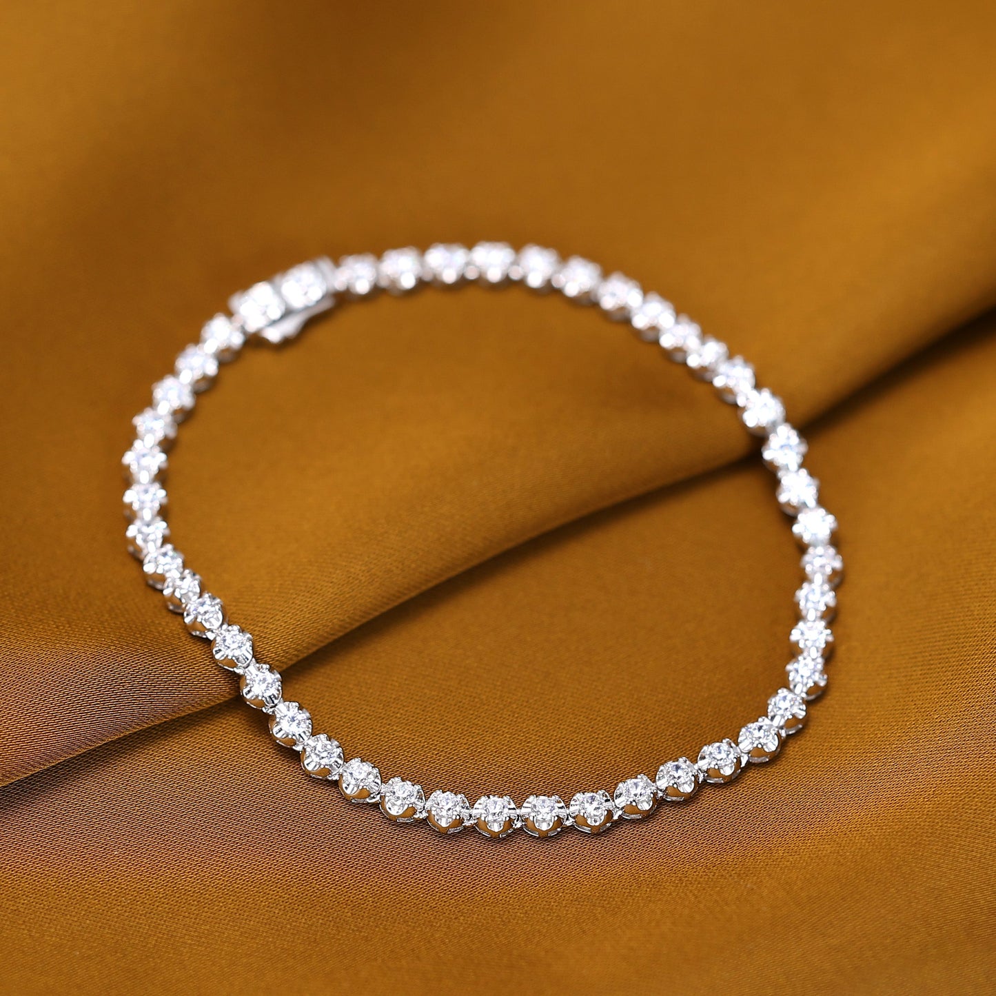 Micro-setting Lab created stones Fashion Crown tennis chain bracelet, sterling silver