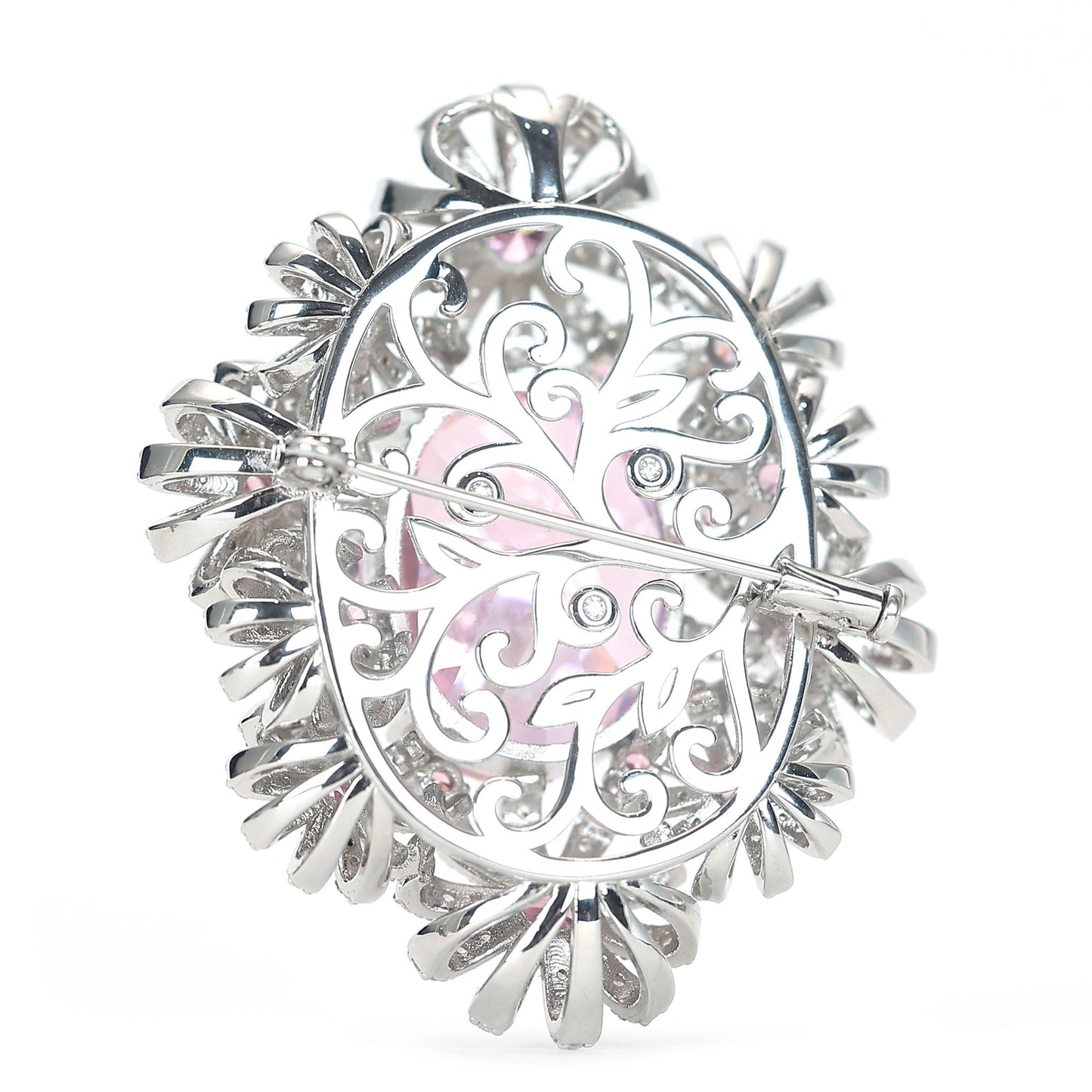 Promotional design Micro-setting multi-purpose Pink diamond color Lab created stones ladies in the palace pendant,brooch,sterling silver
