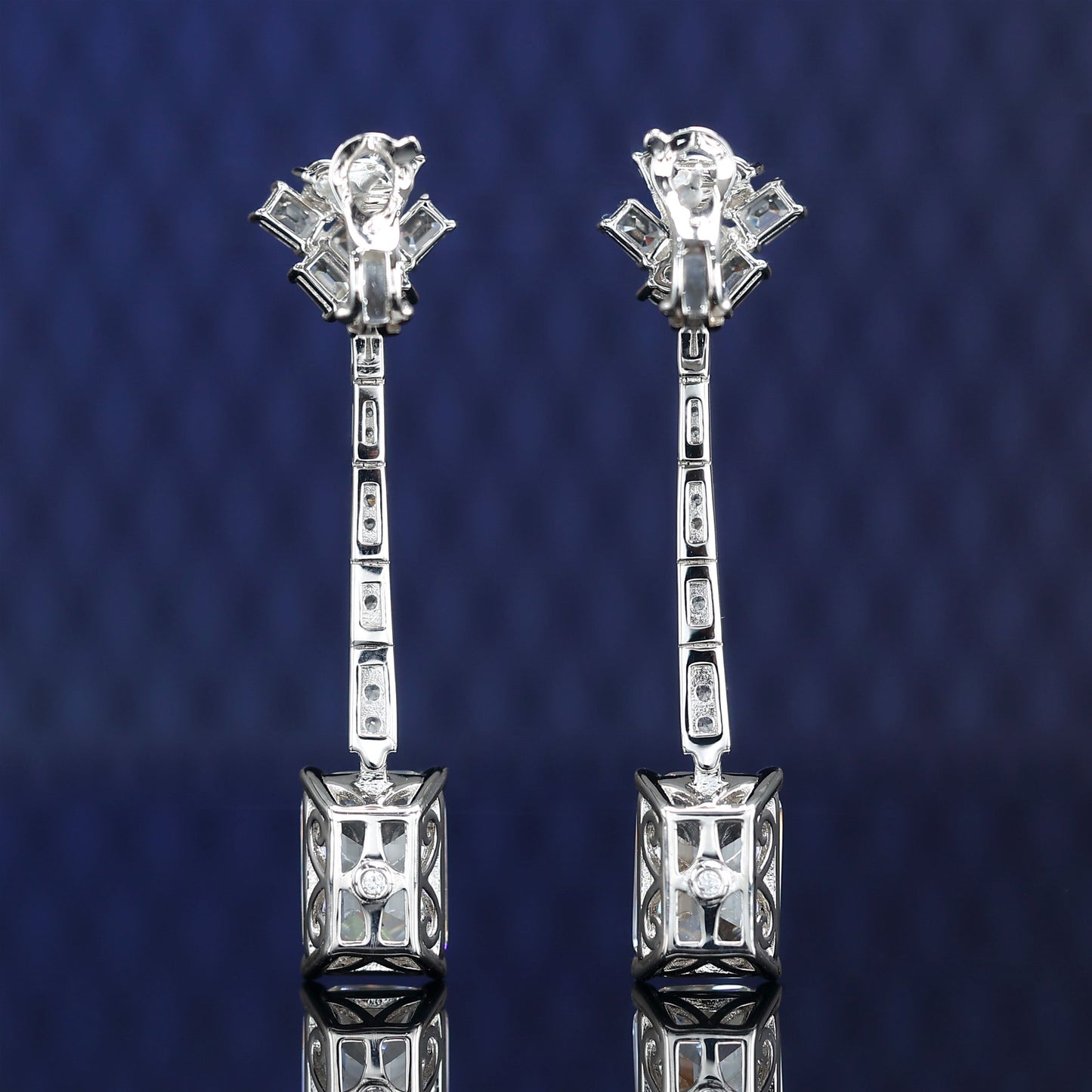 Micro-setting Emerald-cut lab created stones irregular dangle earrings, sterling silver