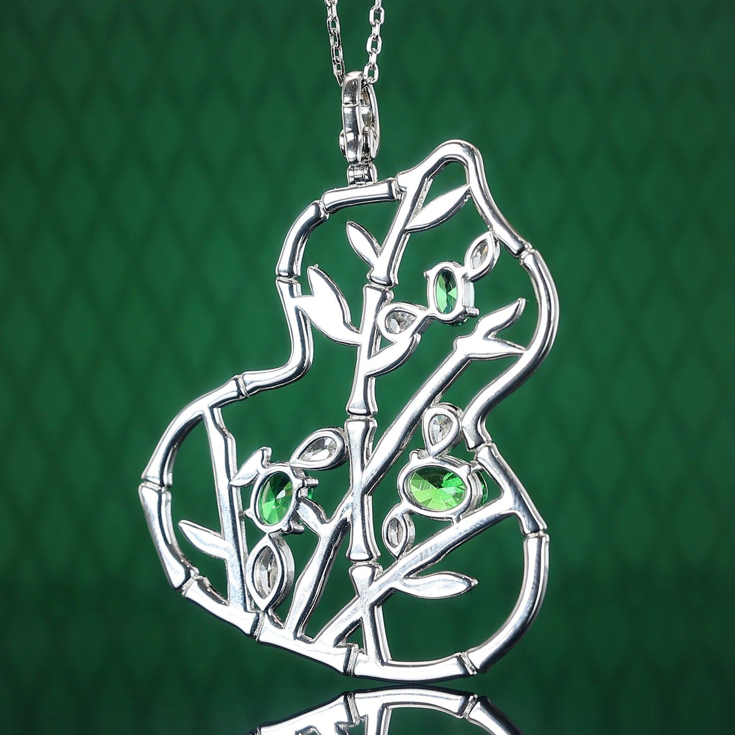 Limited edition only 1 piece Micro-setting Tsavorite green color lab created stones Hulu gourd pendant, sterling silver